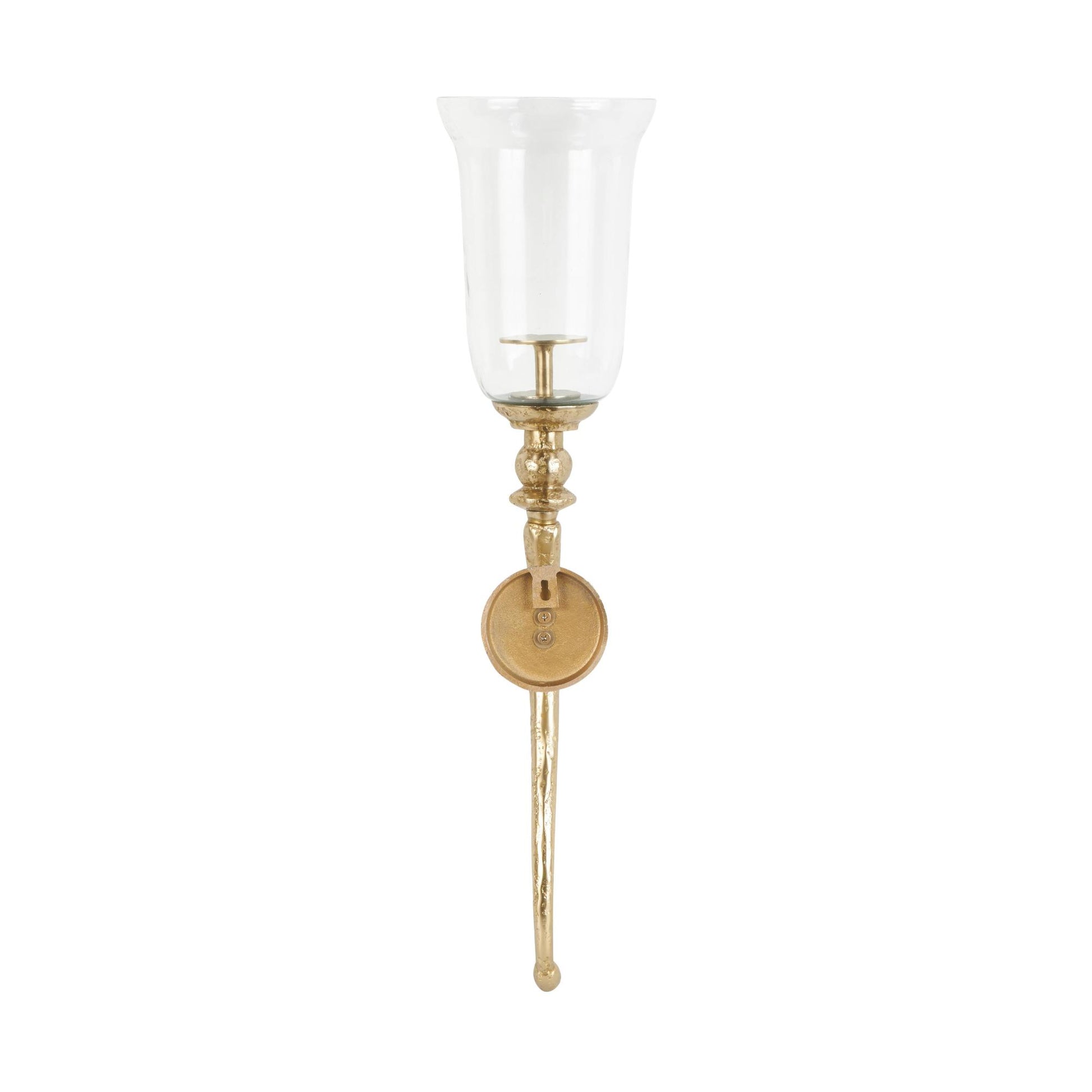 Set of 2 Geometric Gold Aluminum Metal Textured Indoor Outdoor Wall Sconce with Curved Shape