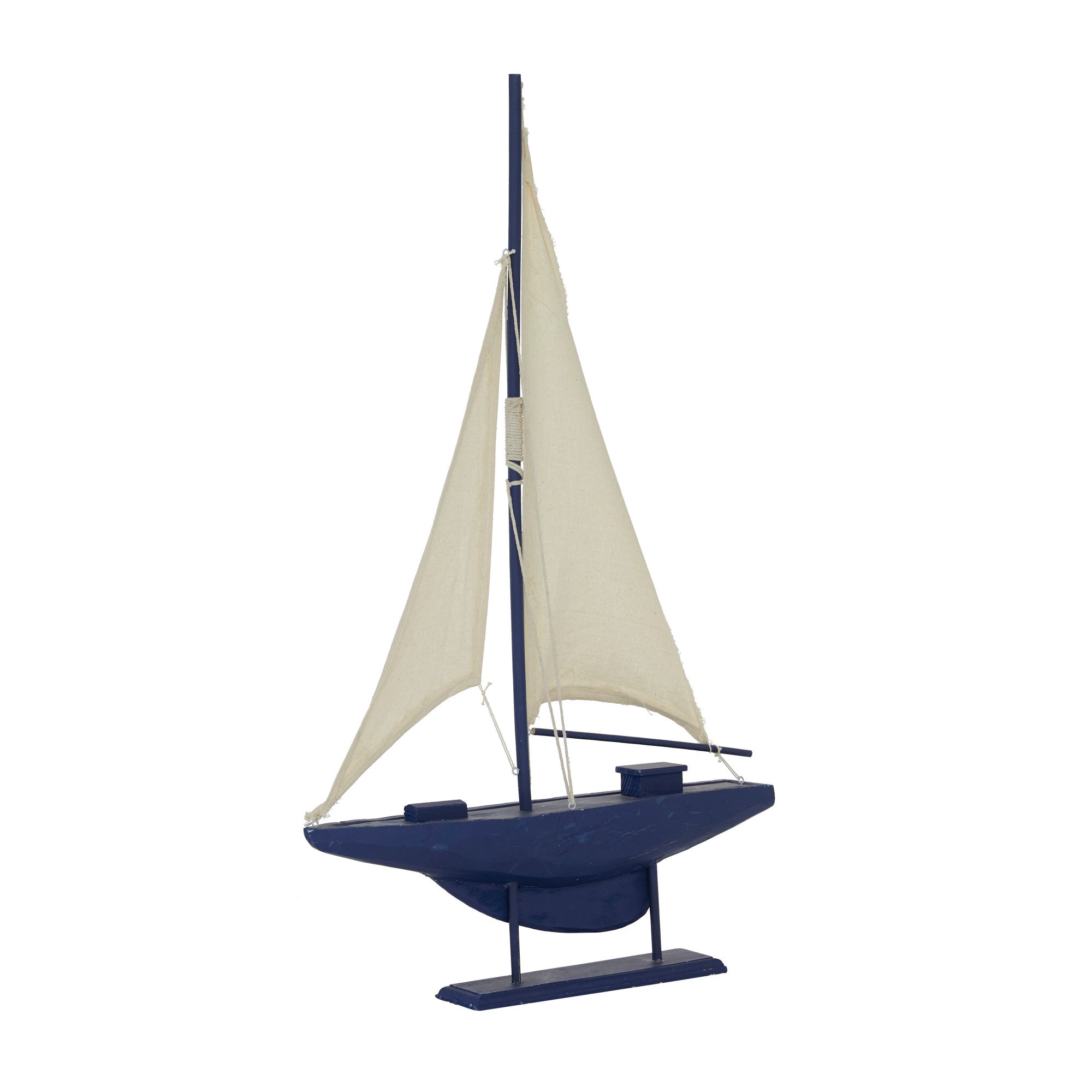 Sail Boat Dark Blue Wood Decorative Sculpture with Lifelike Rigging