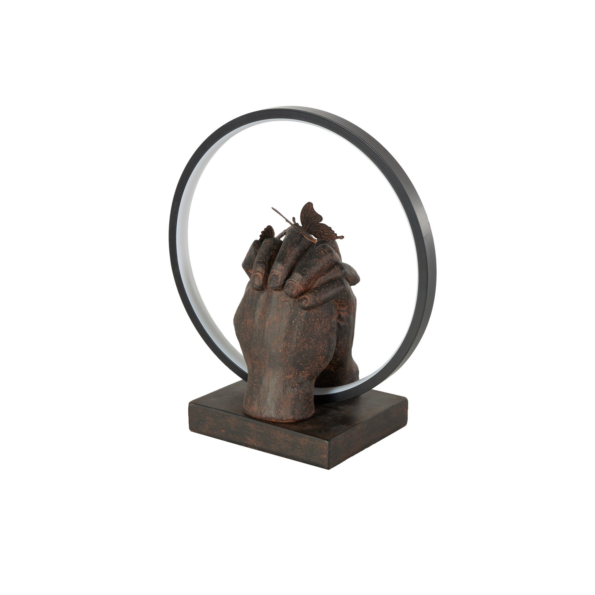 Hands Black Resin Holding Room Table Lamp with Butterfly Accents