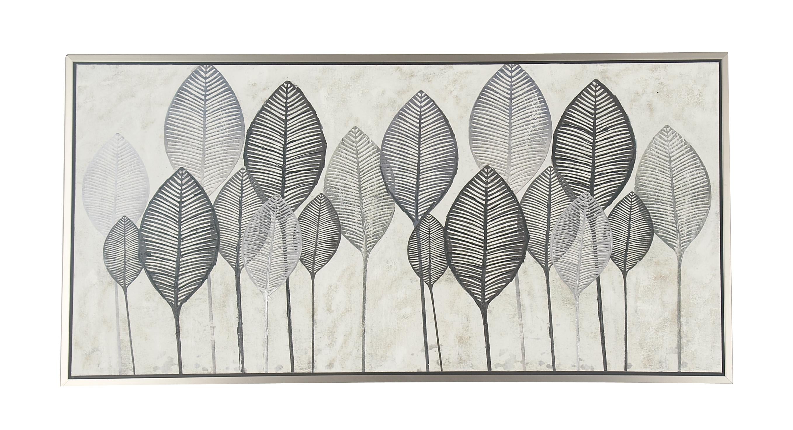 CosmoLiving by Cosmopolitan Leaf Canvas Living Room Framed Wall Art with Silver Accents and Gold Frame 55" x 2" x 27"