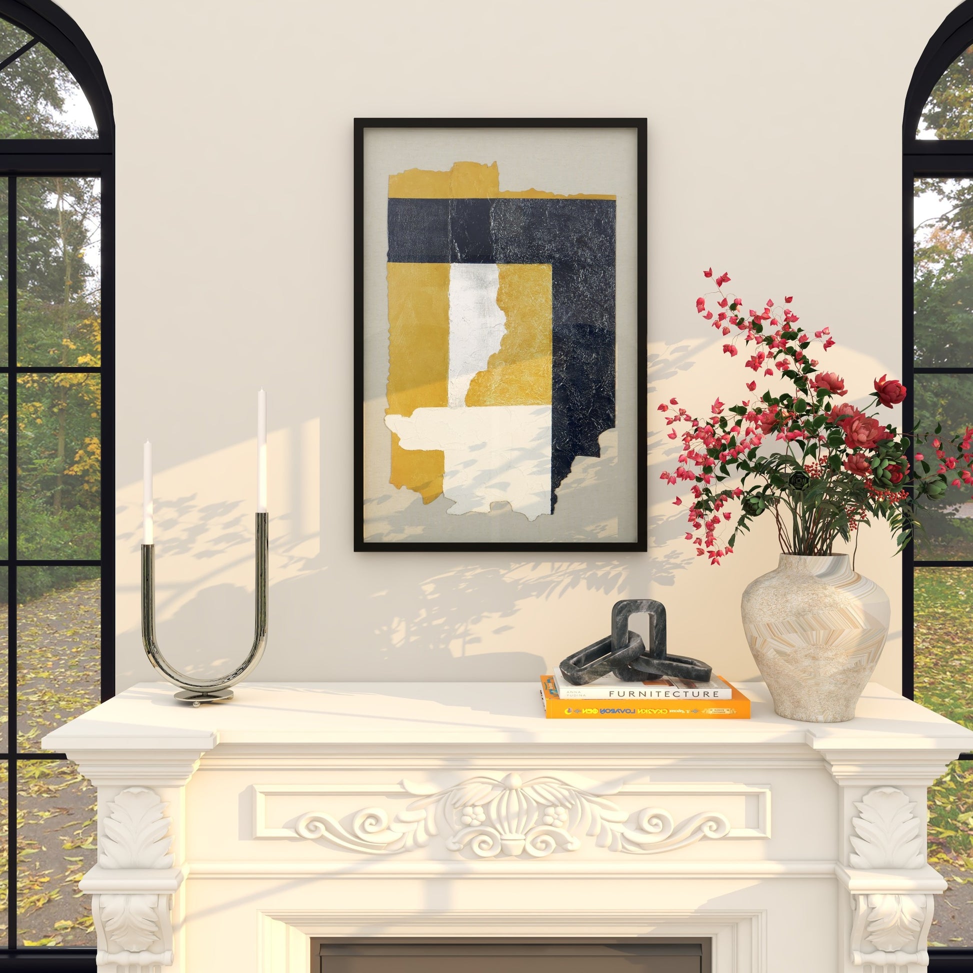 Abstract Linen Fabric Layered 3D Textured Living Room Framed Wall Art with Gray Backing