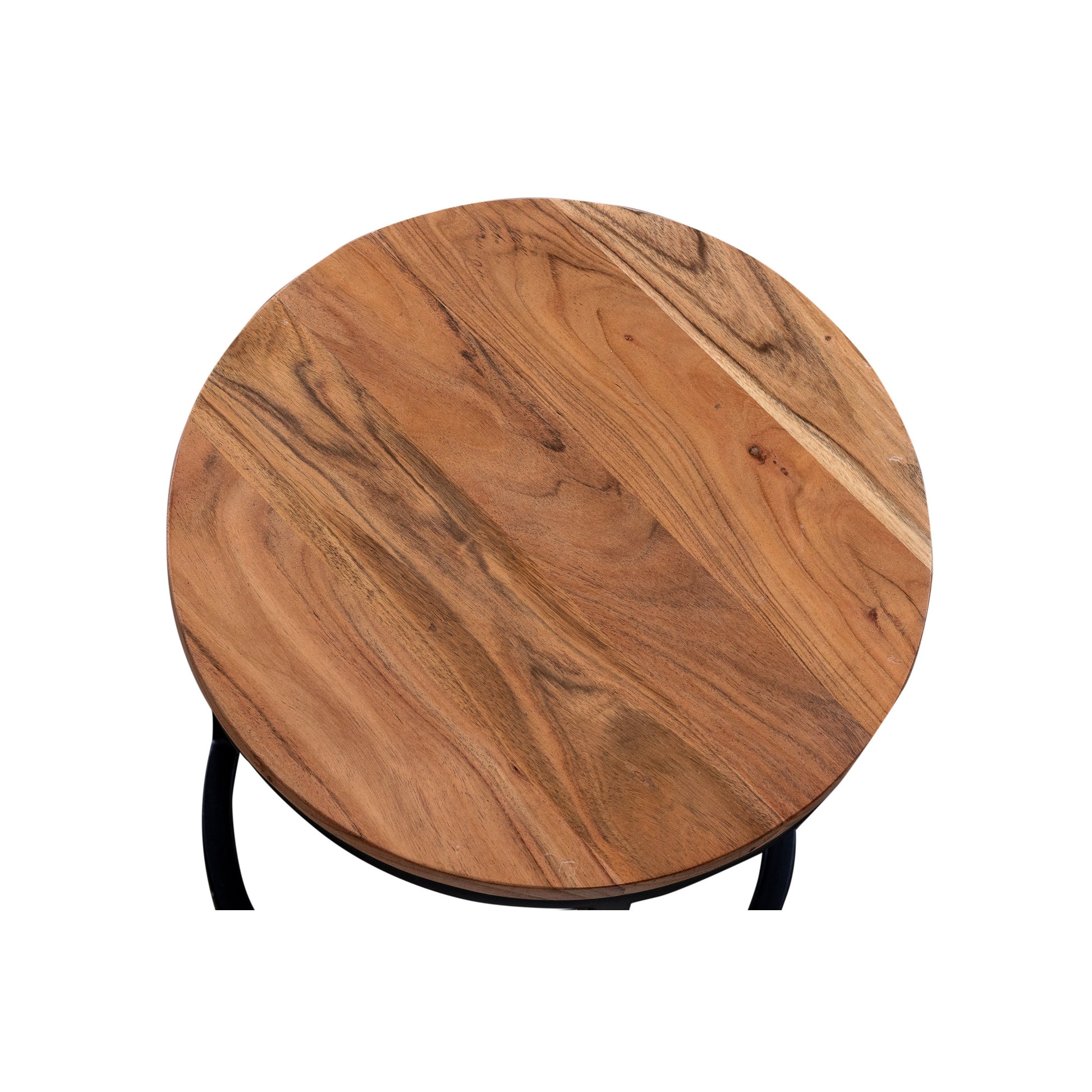 Brown Wood Nesting Side End Accent Table with Round Black Iron Frames