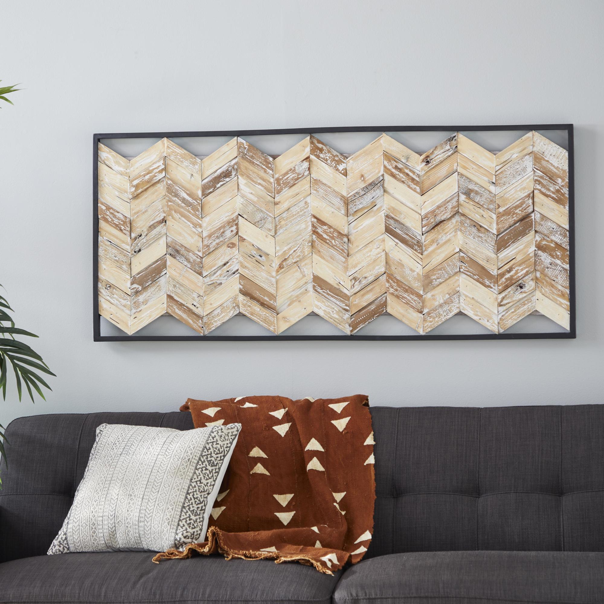 Geometric Brown Teak Wood Handmade Chevron Panels Home Wall Decor with Distressing
