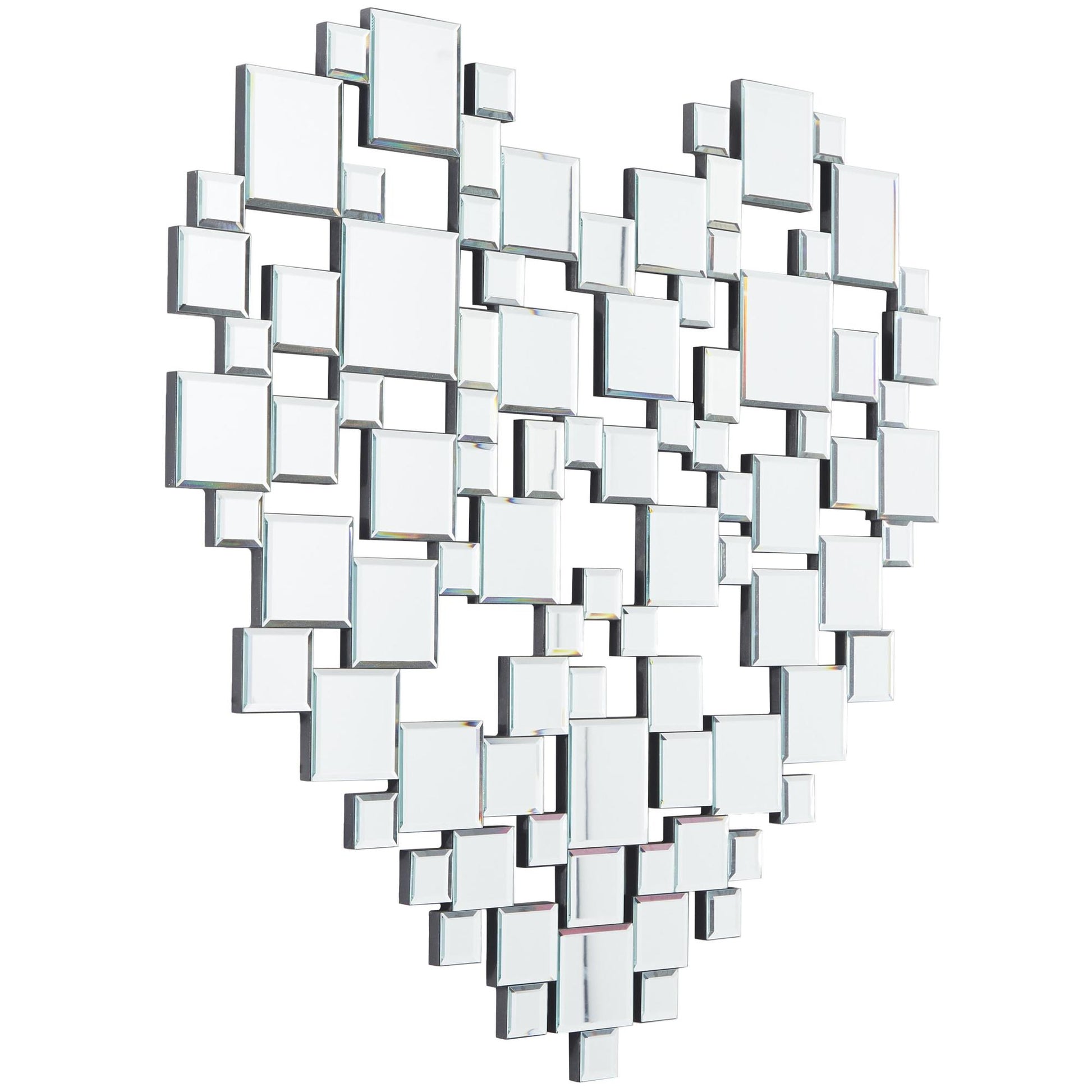 Heart Silver Glass Geometric Mosaic Room Wall Mirror