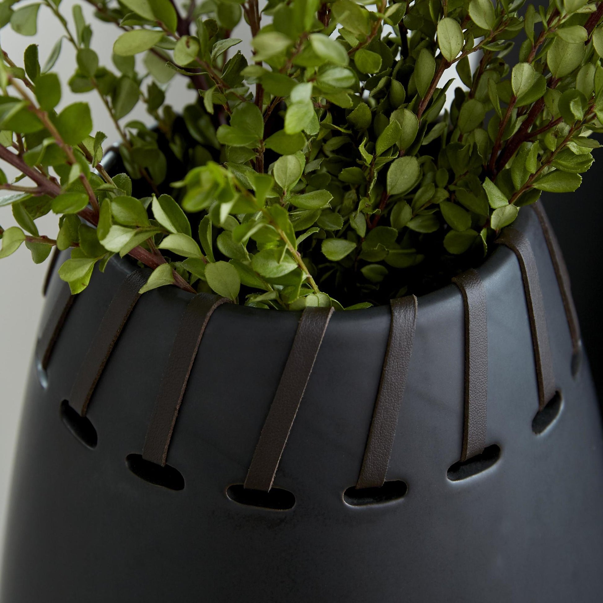 Set of 2 Black Ceramic Decorative Vase with Cut Out Patterns