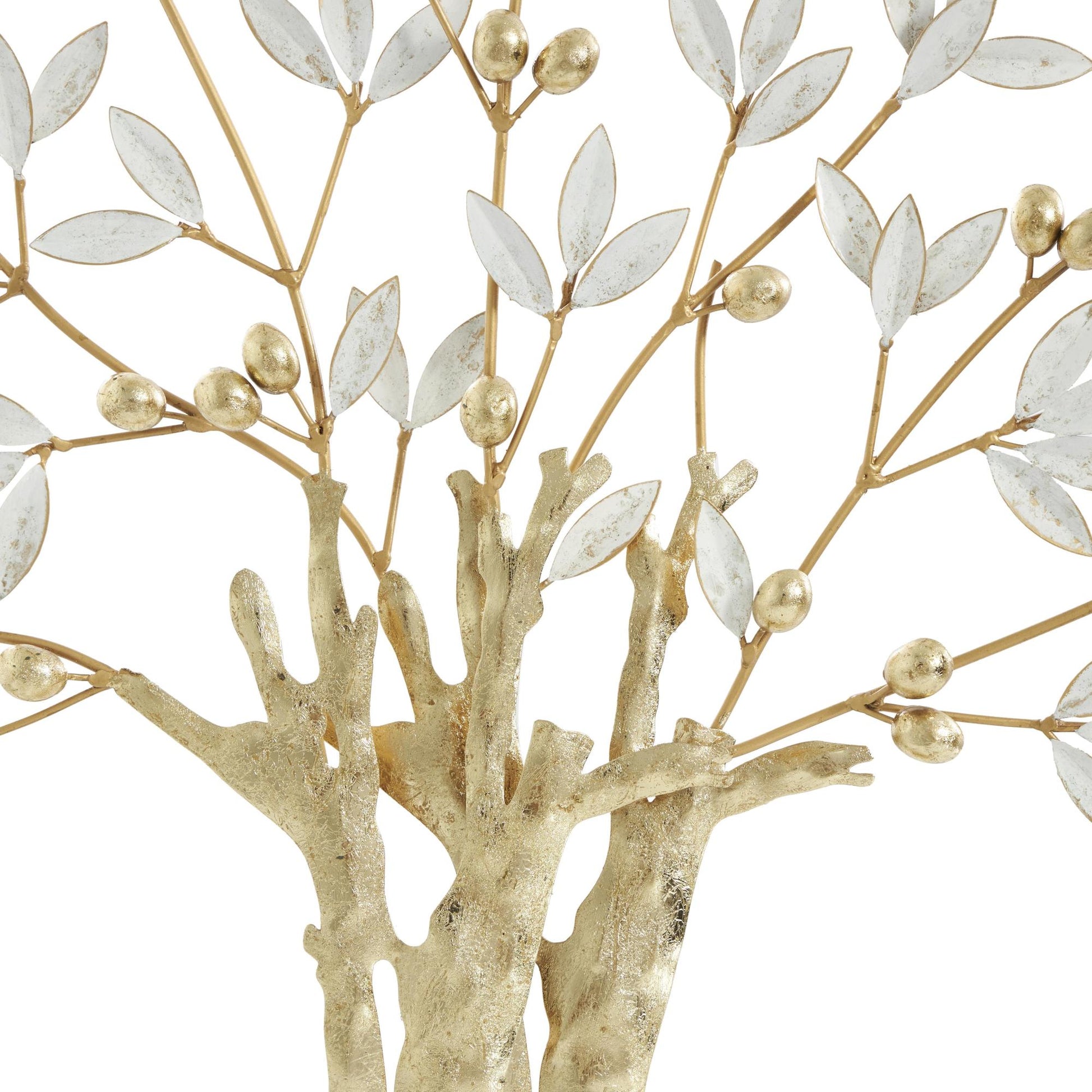 Tree Gold Metal Metallic Decorative Sculpture with White Leaves
