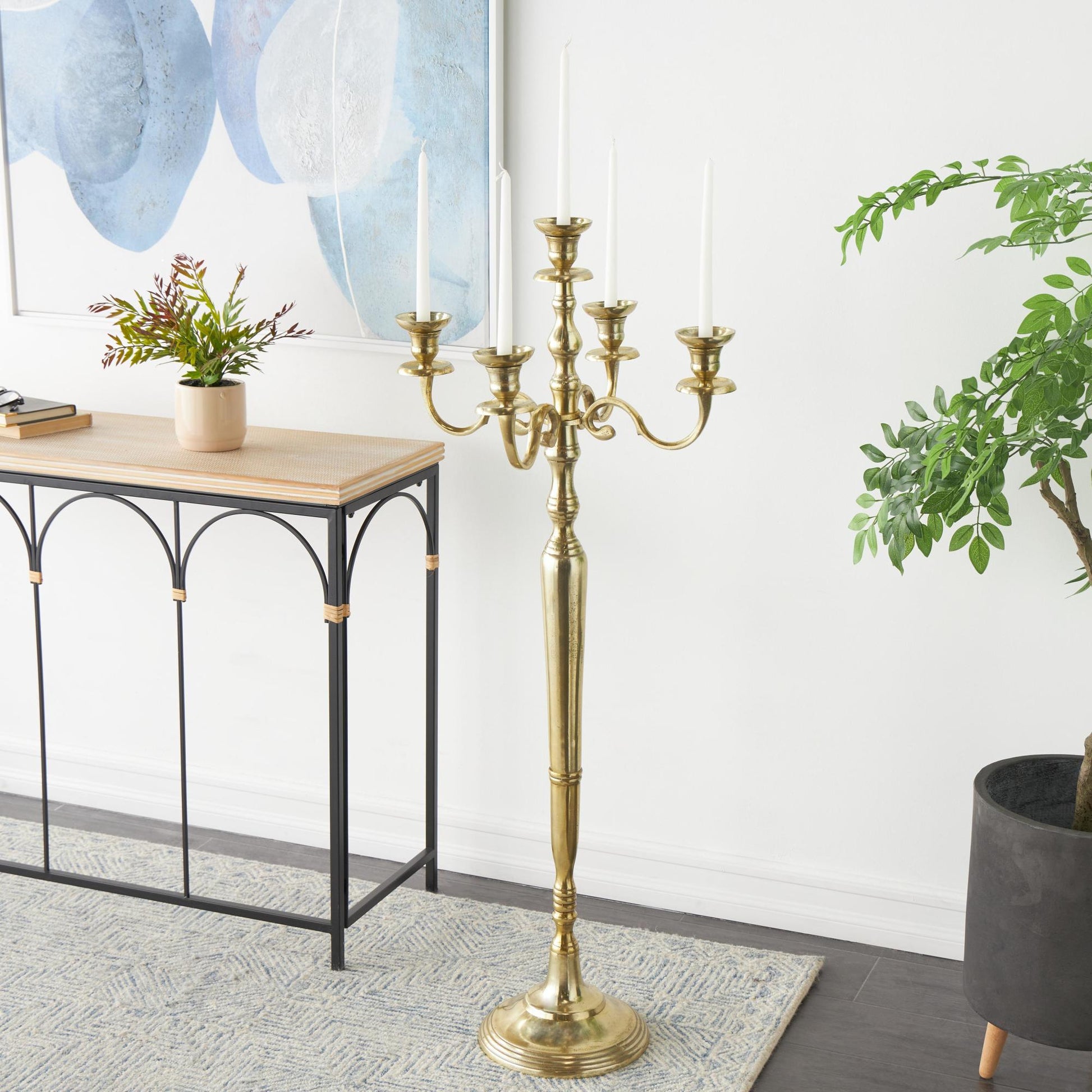 Scroll Aluminum Metal Tall Floor 5 Candle Decorative Candelabra