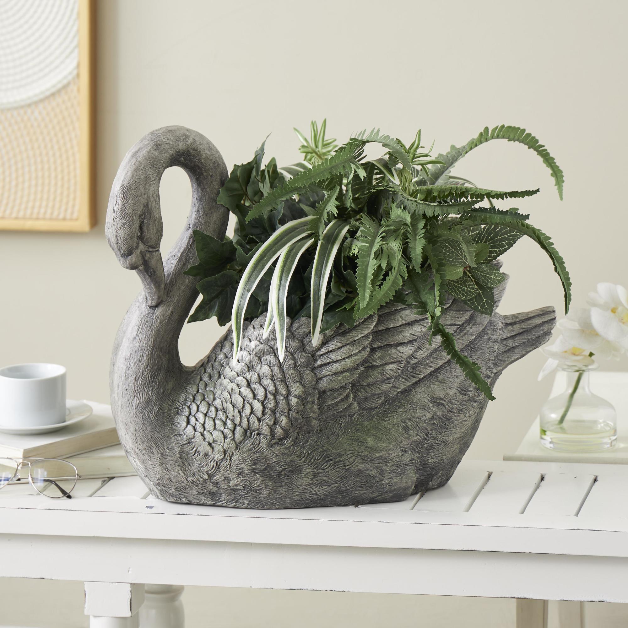 Swan Gray Magnesium Oxide Textured Indoor Outdoor Planter with Patina Accents