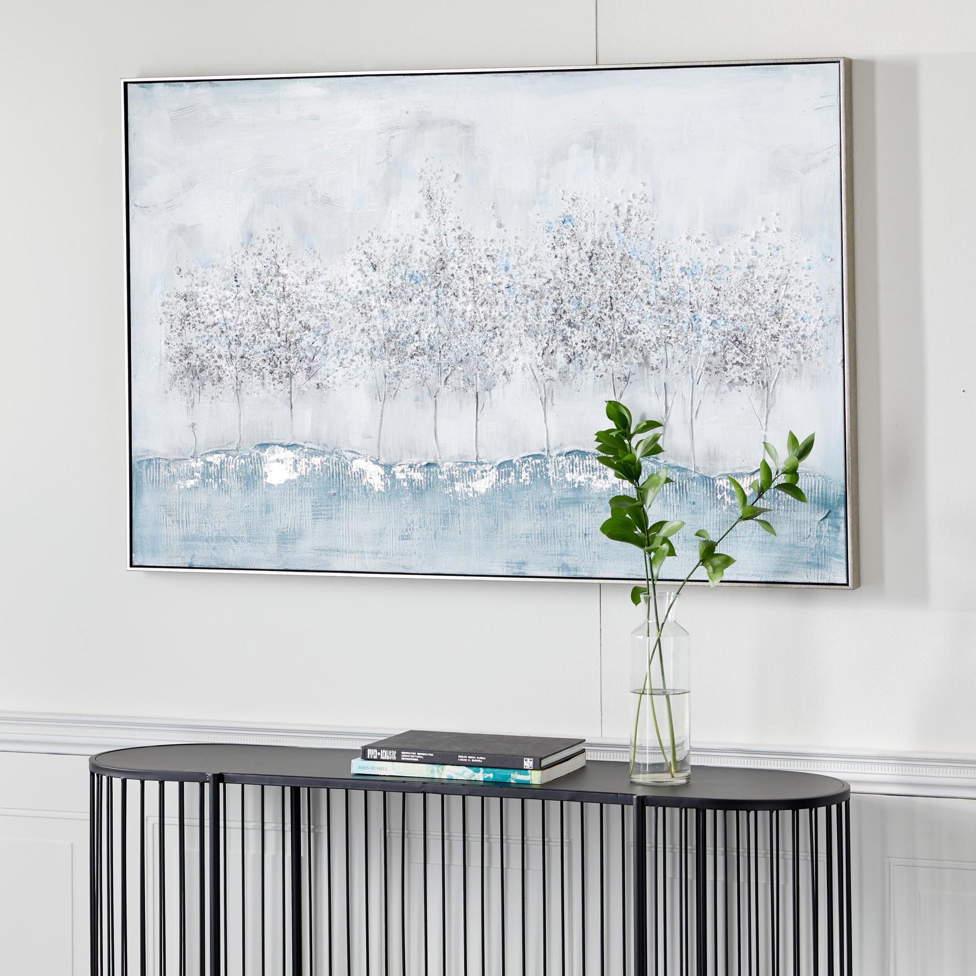 Tree Gray Canvas Living Room Framed Wall Art with Silver Frame