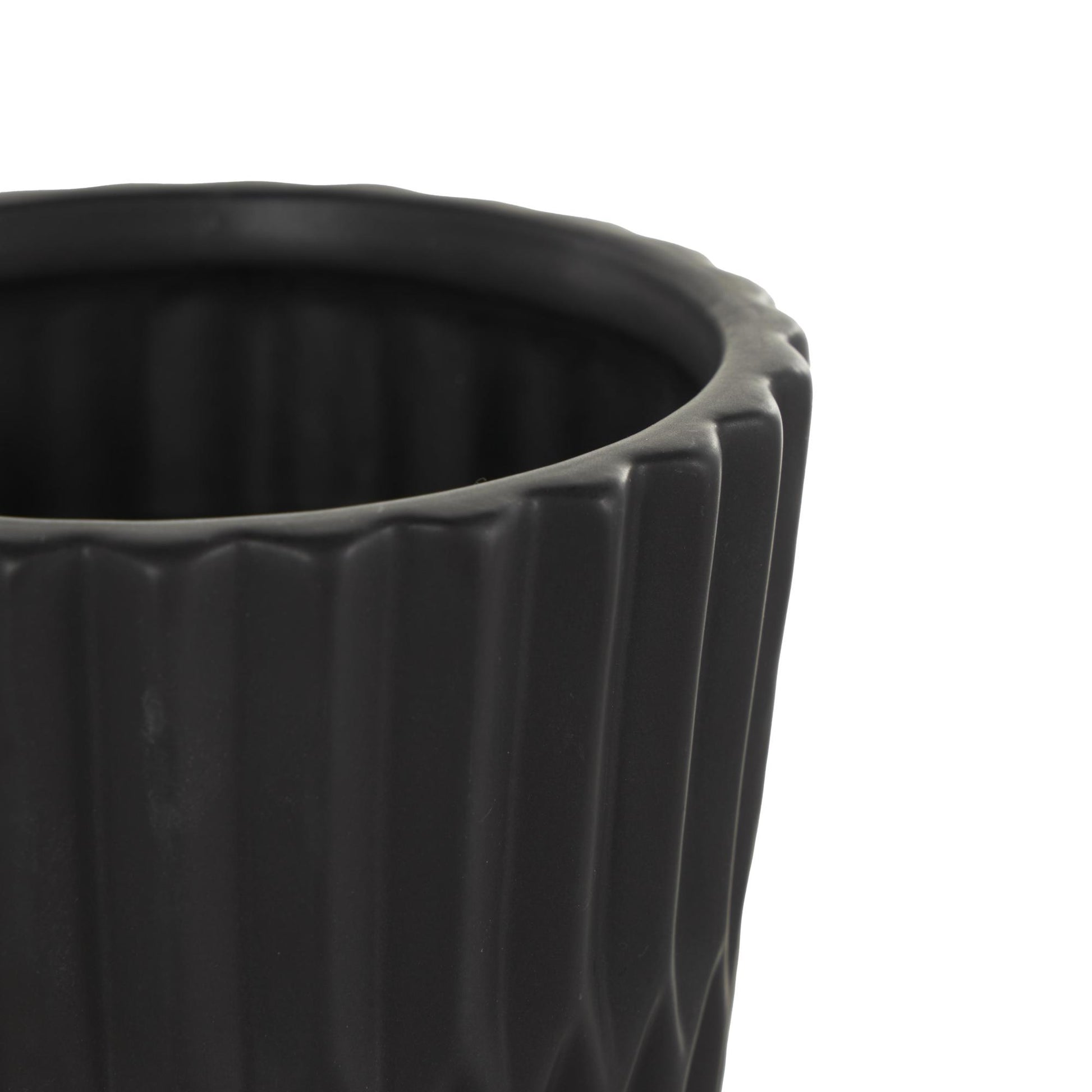 Set of 3 Ceramic Ribbed Indoor Outdoor Planter with Attached Saucer Set of 3 8",6",5"H
