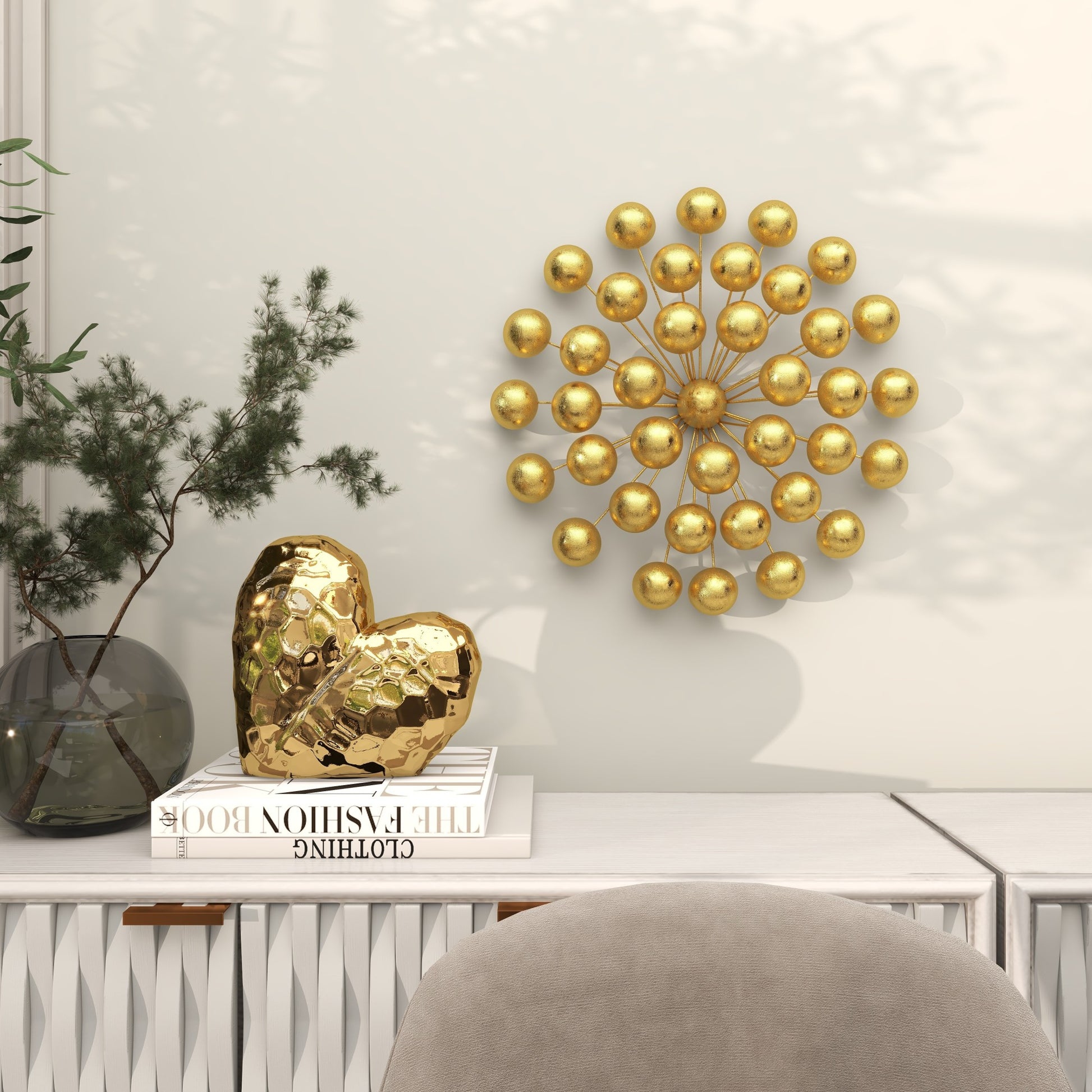 Starburst Gold Metal Home Wall Decor with Orb Detailing