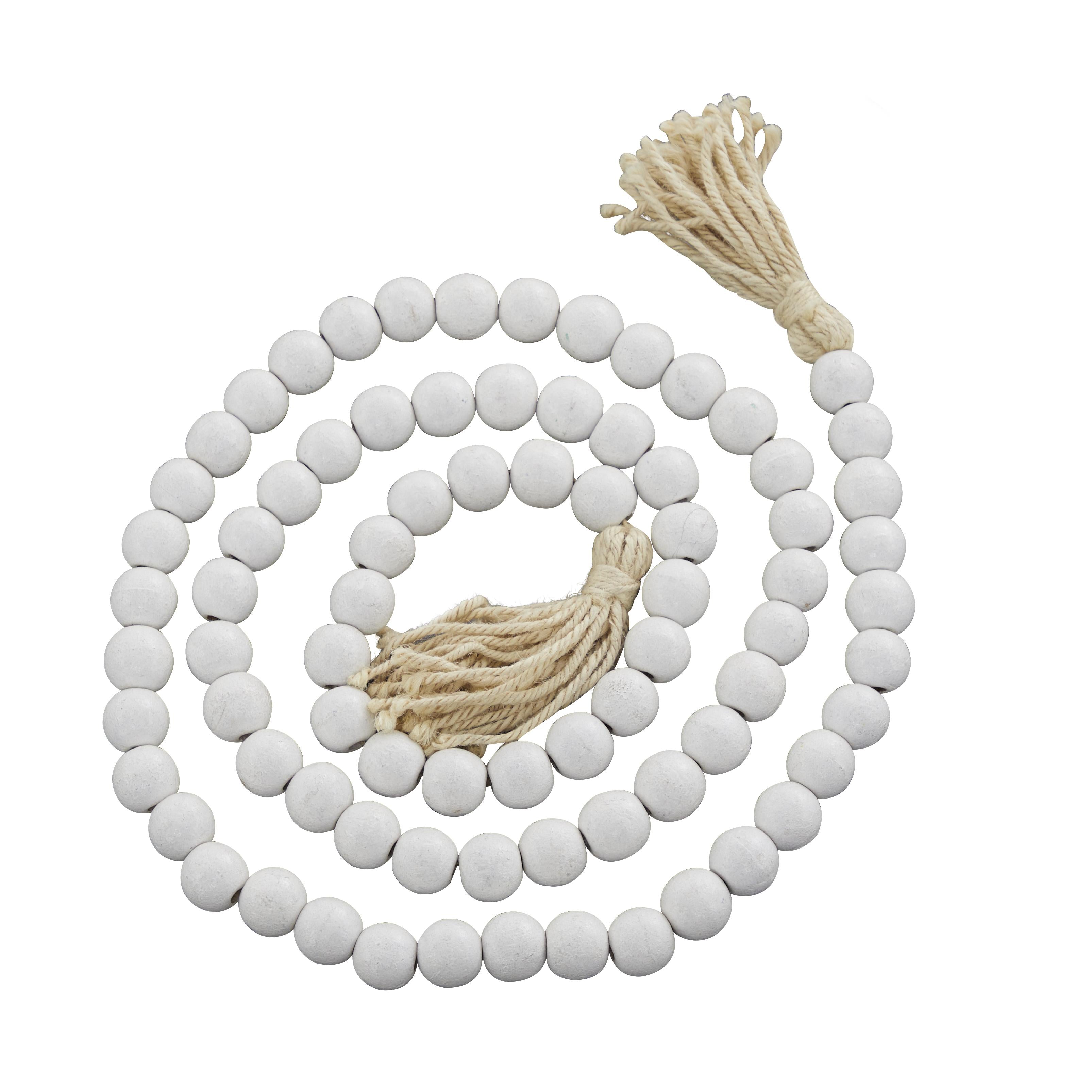 Mango Wood Handmade Round Long Carved Beaded Garland with Tassel