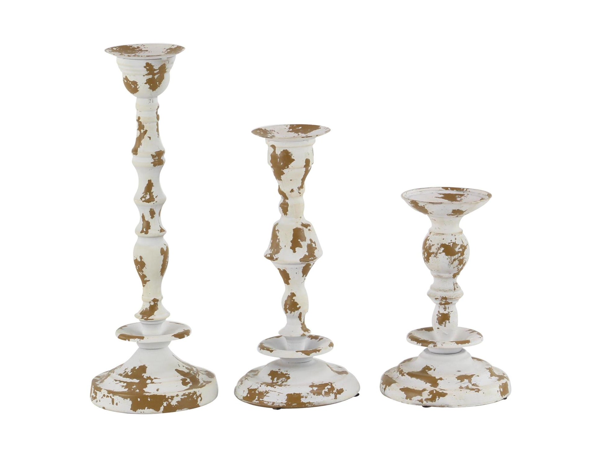 Set of 3 White Metal Candle Holder