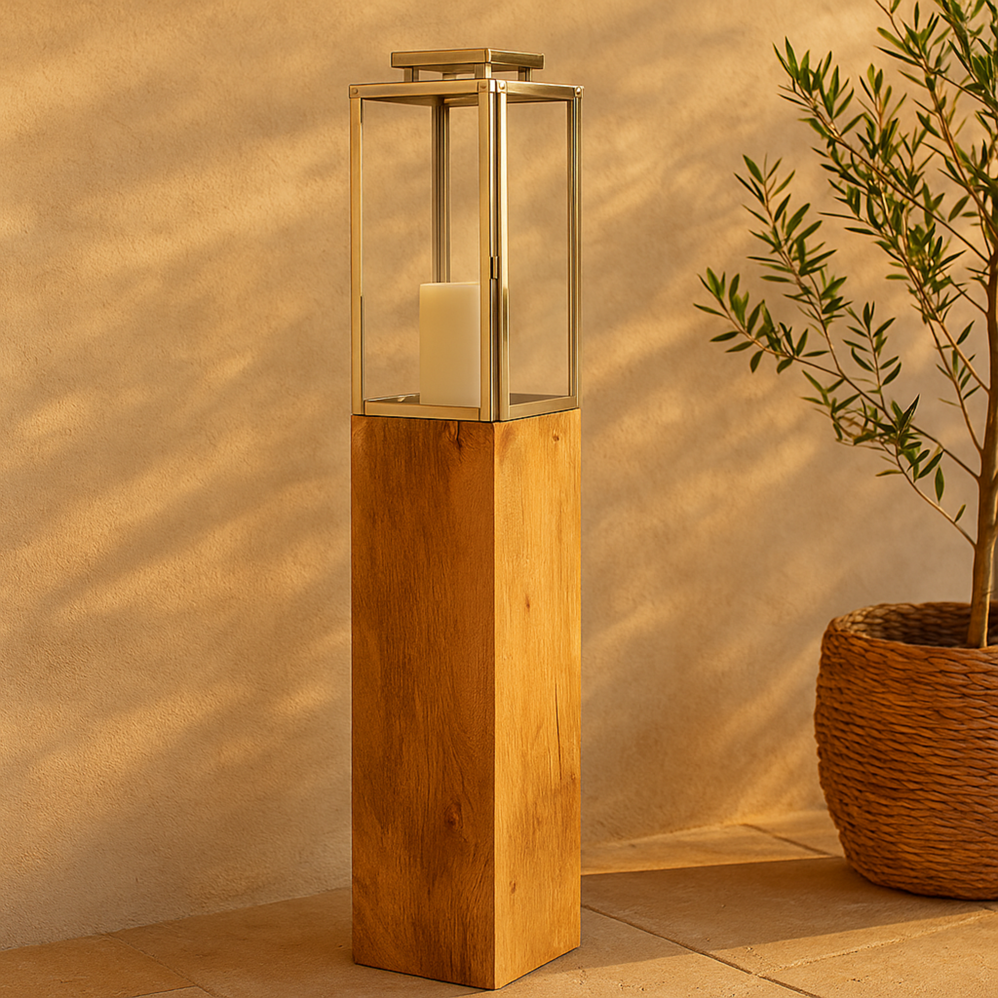 Brown Mango Wood Handmade Decorative Indoor Outdoor Candle Lantern