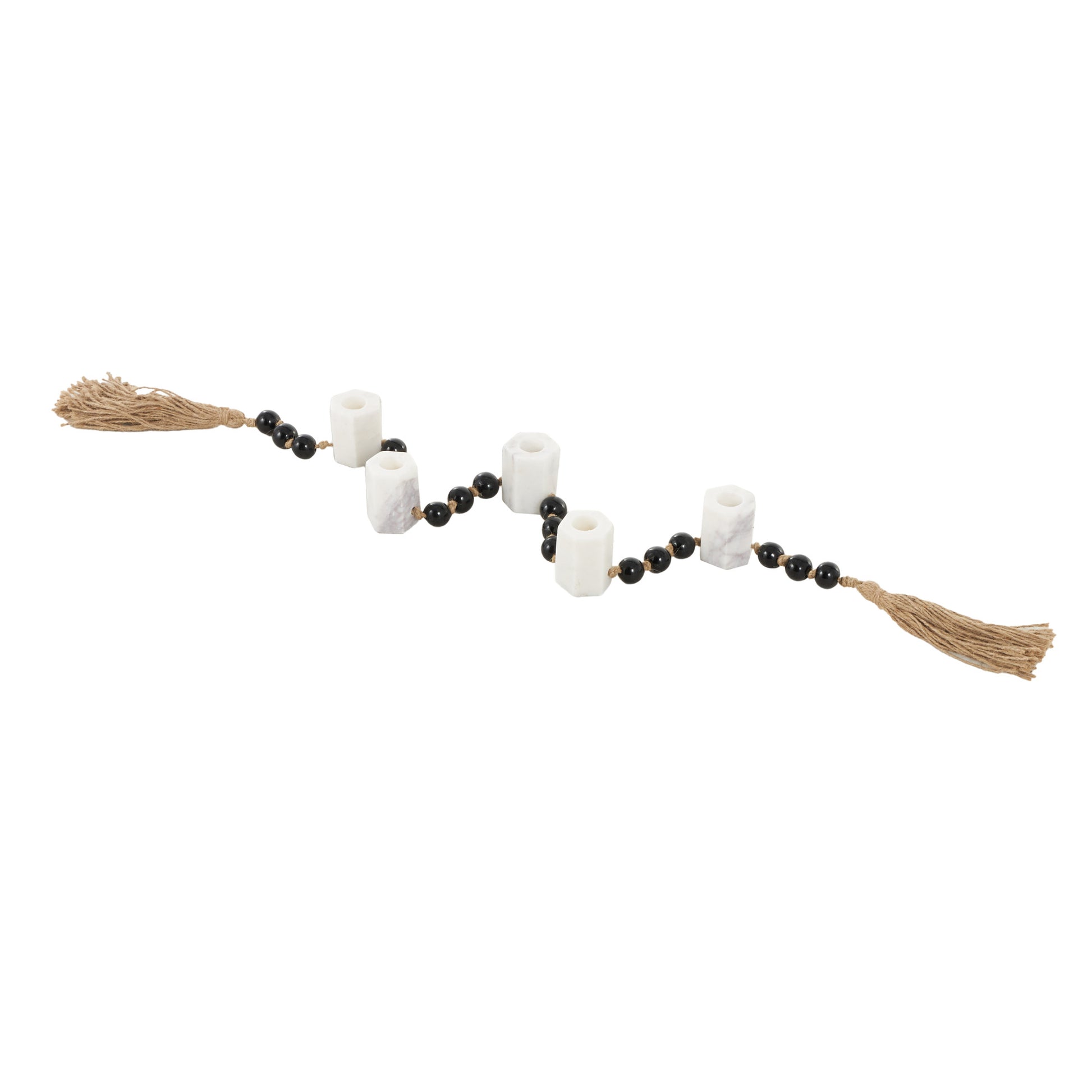 Mango Wood Garland Decorative Candle Holder with Brown Tassel