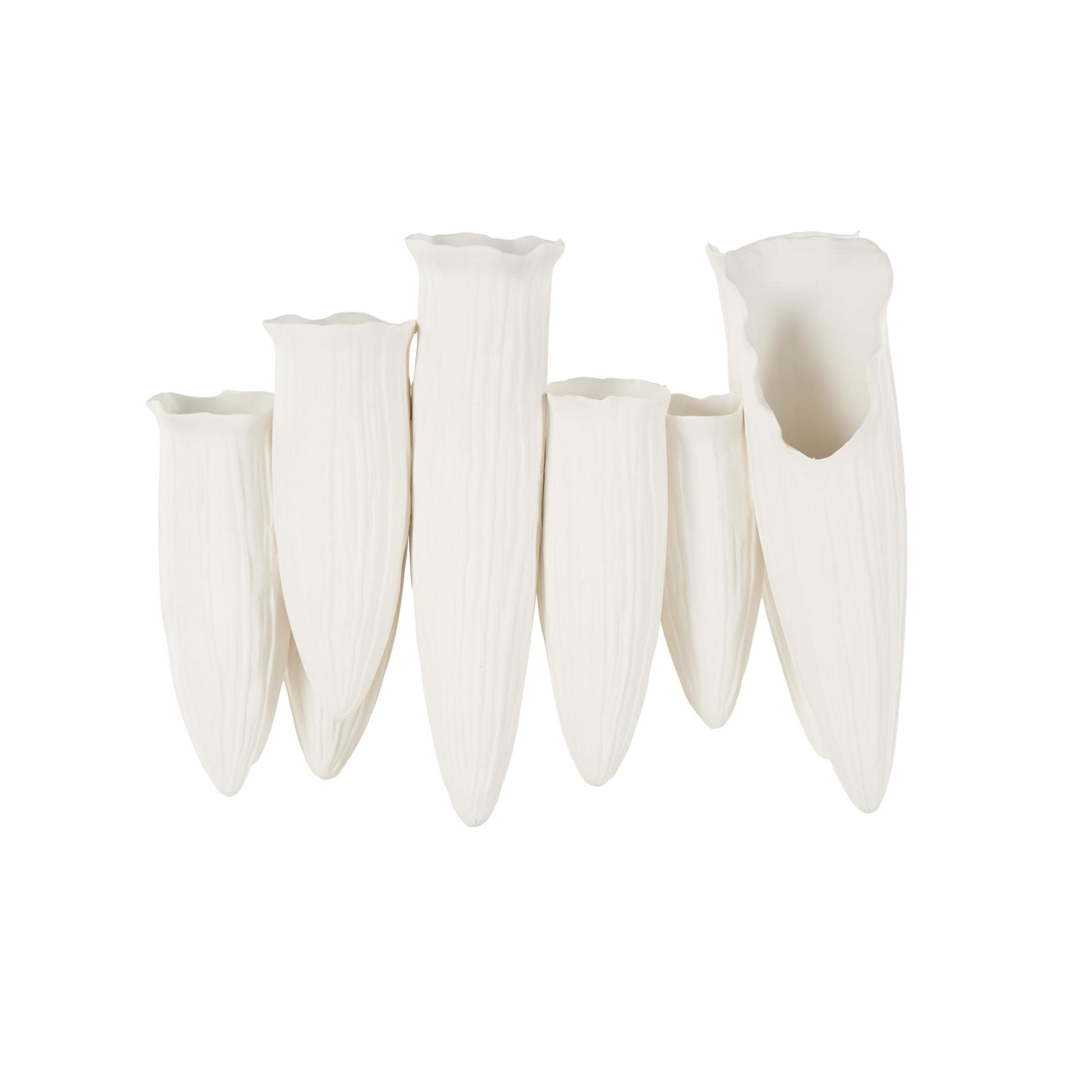 Abstract Ceramic Floral Inspired Decorative Vase with Linear Grooves and 10 Openings