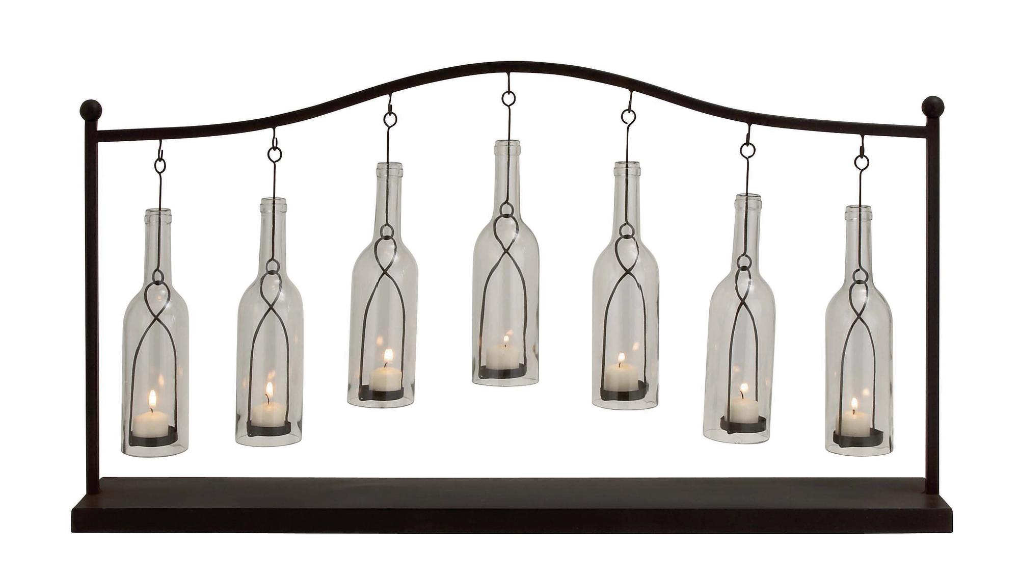Black Metal Hanging Bottle Decorative Indoor Outdoor Candle Lantern