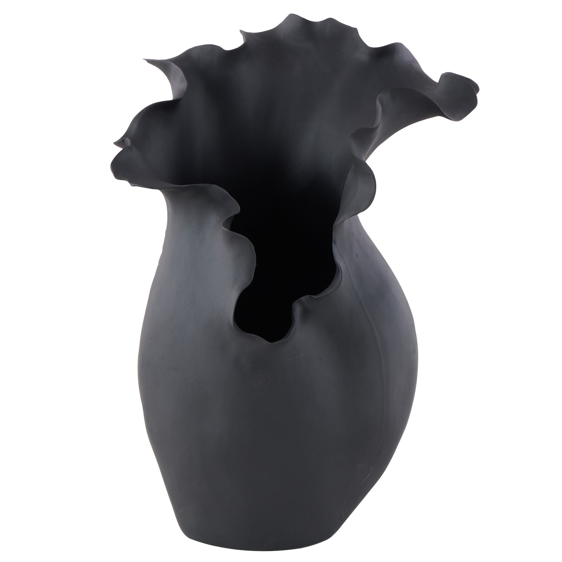Abstract Ceramic Floral Inspired Decorative Vase with Wavy Folded Rim