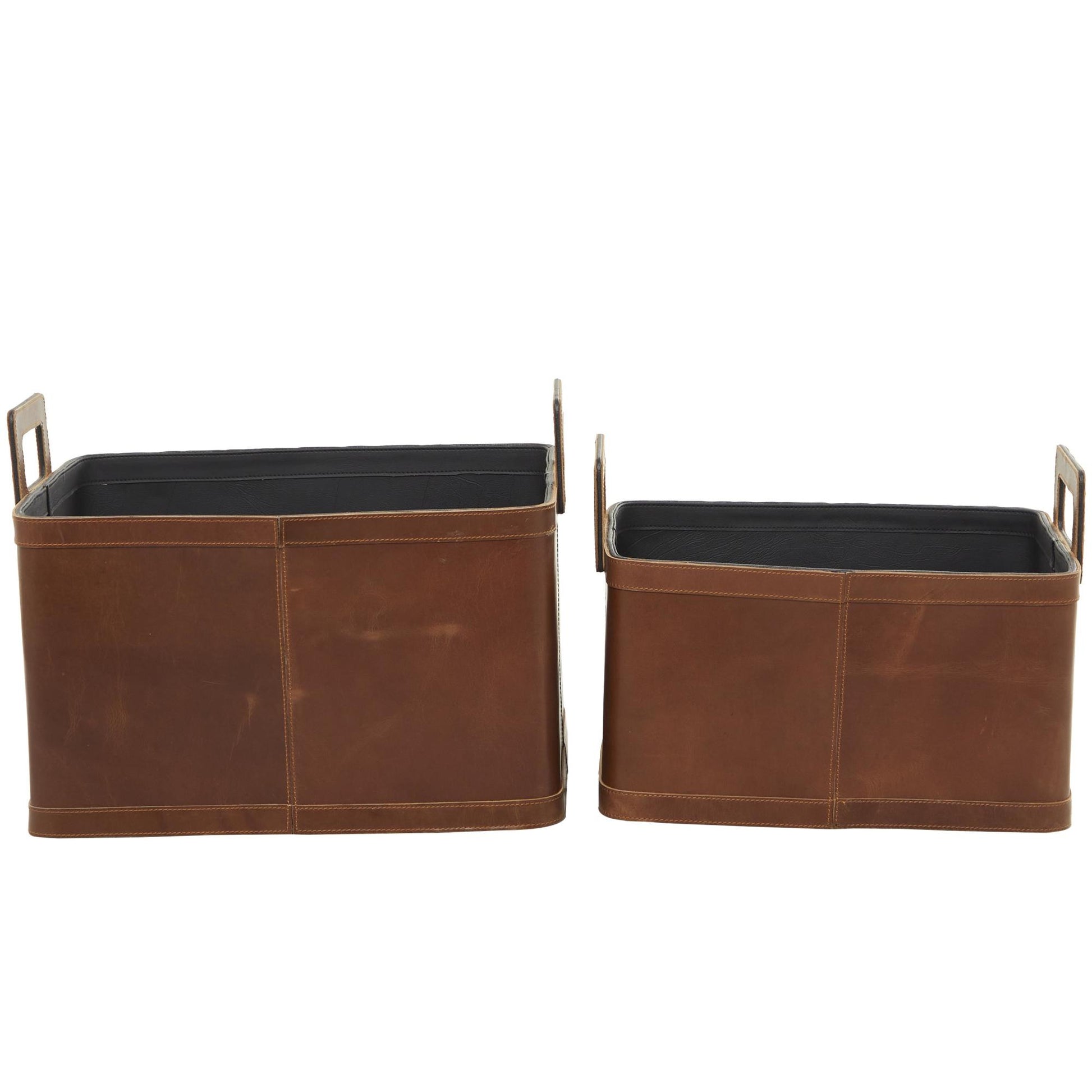 Set of 2 Leather Handmade Decorative and Functional Storage Basket with Handles