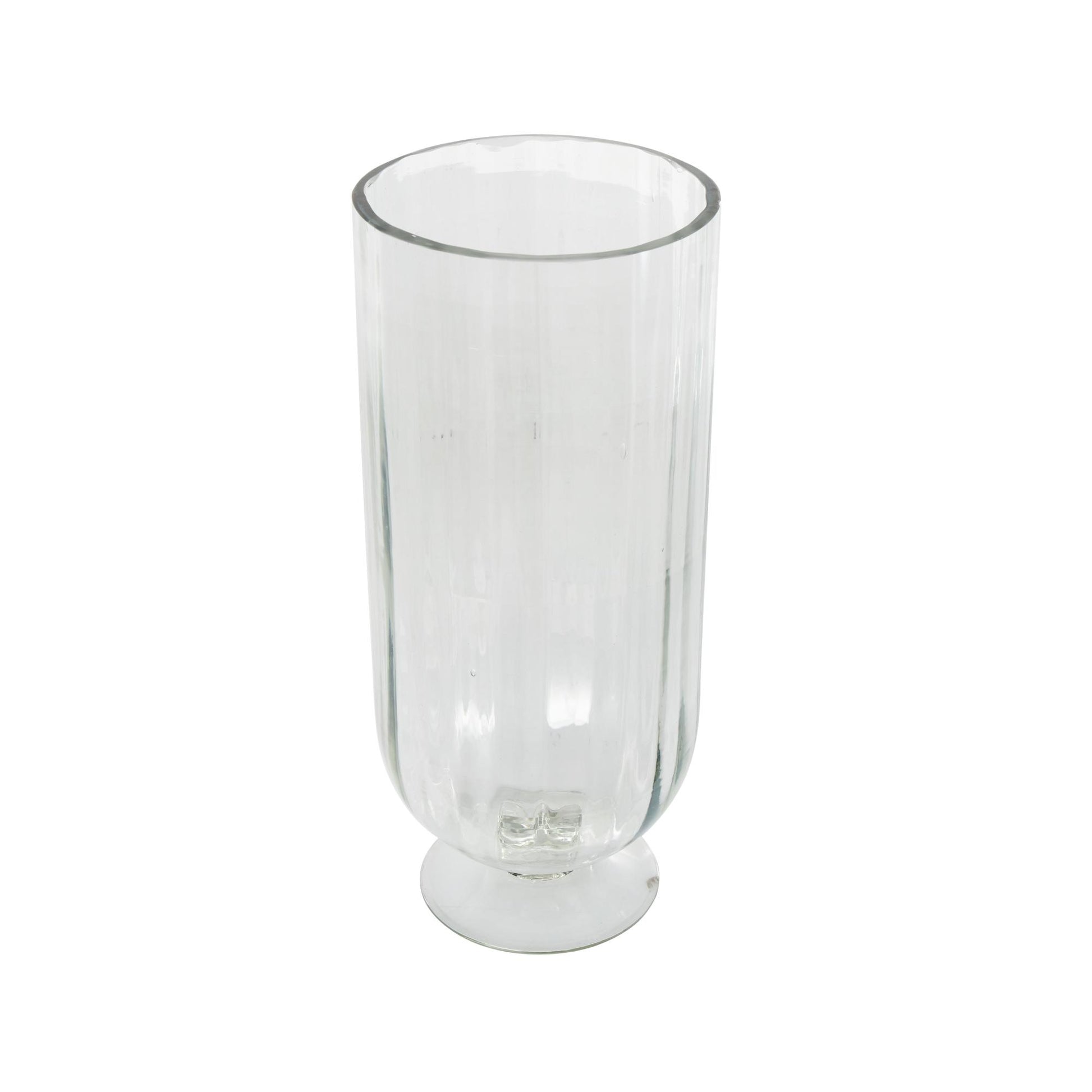 Clear Glass Ribbed Fluted Decorative Candle Holder with Elevated Base