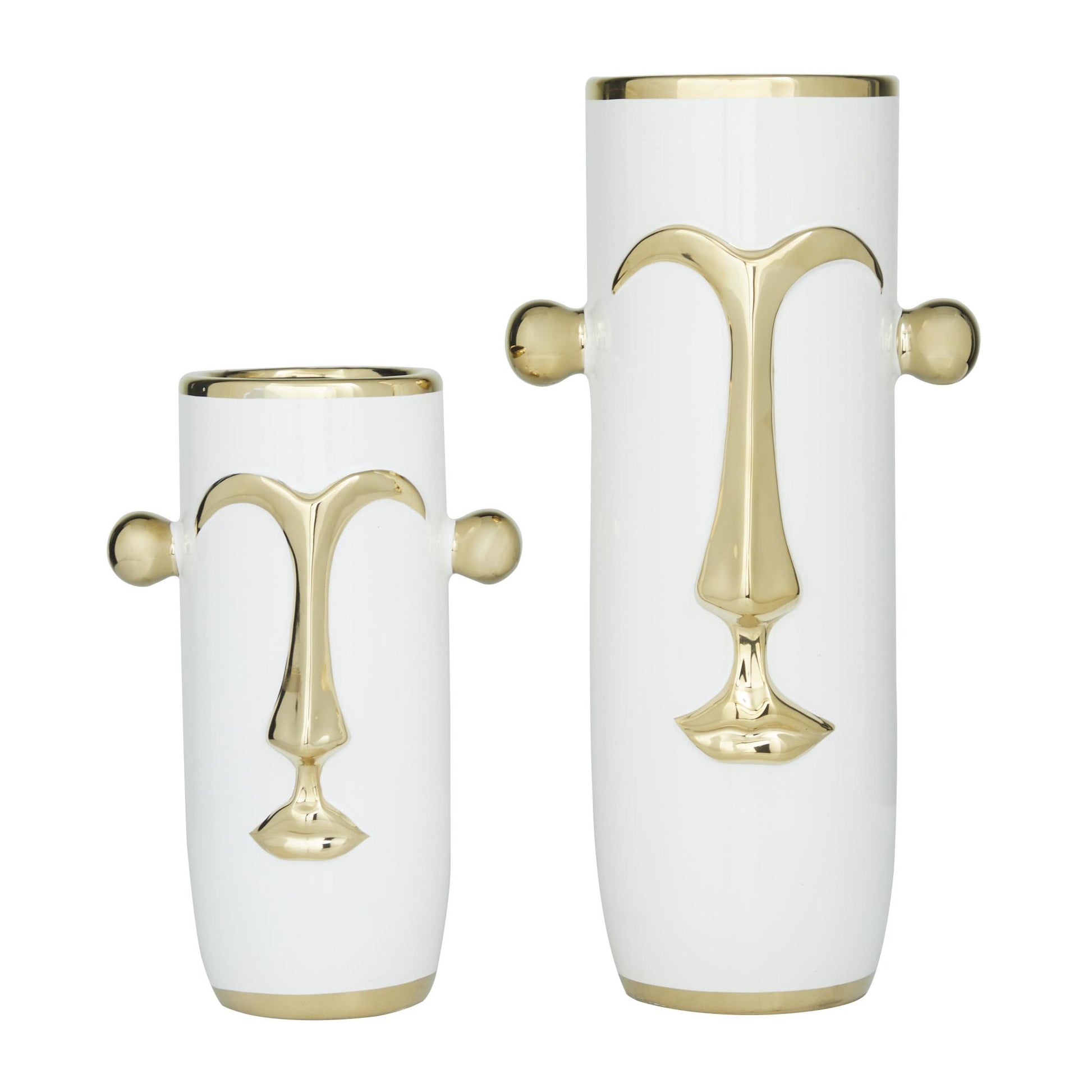 Set of 2 Face Ceramic Abstract Decorative Vase with Gold Details
