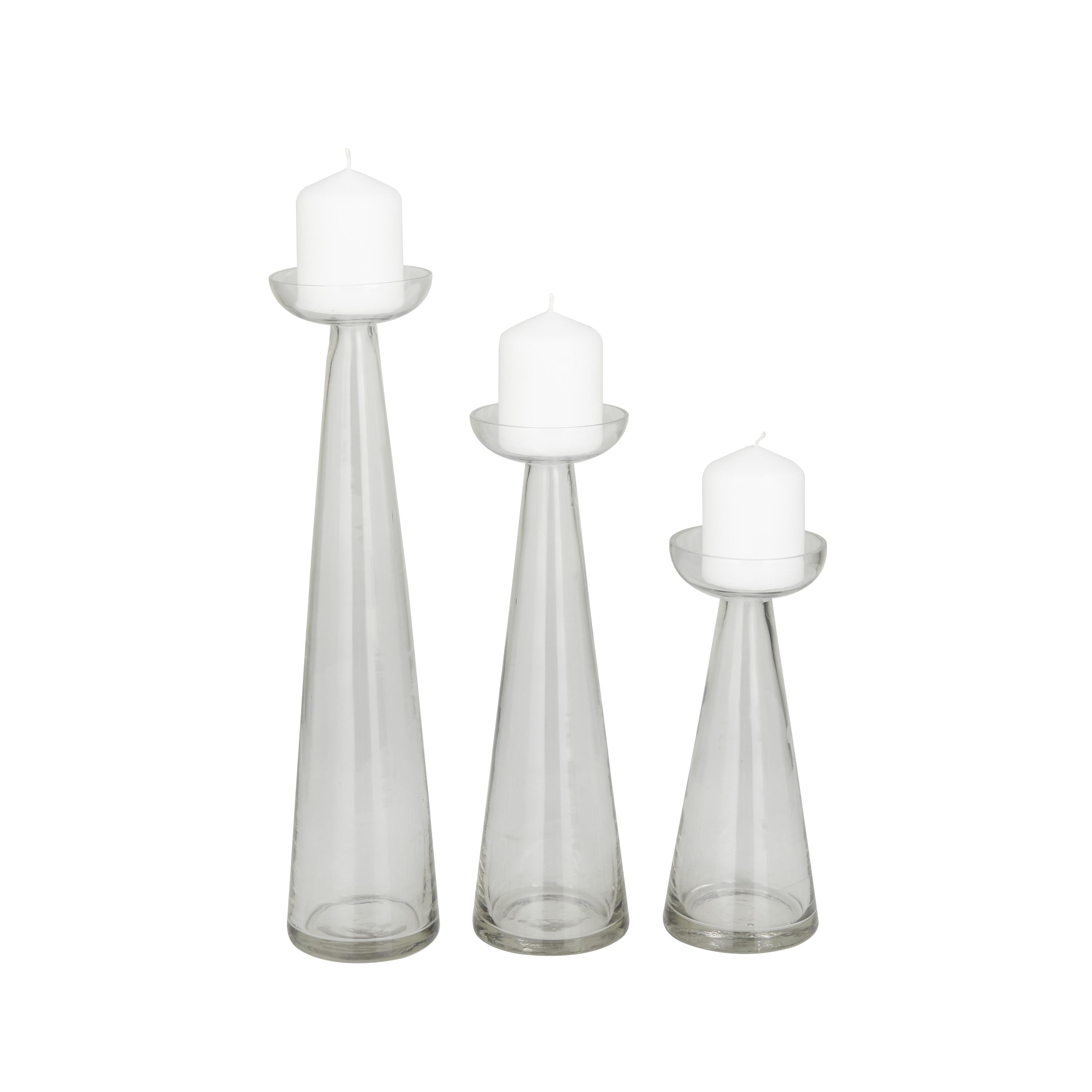 Set of 3 Glass Tapered Cone Decorative Candle Holder with Rounded Candle Plates
