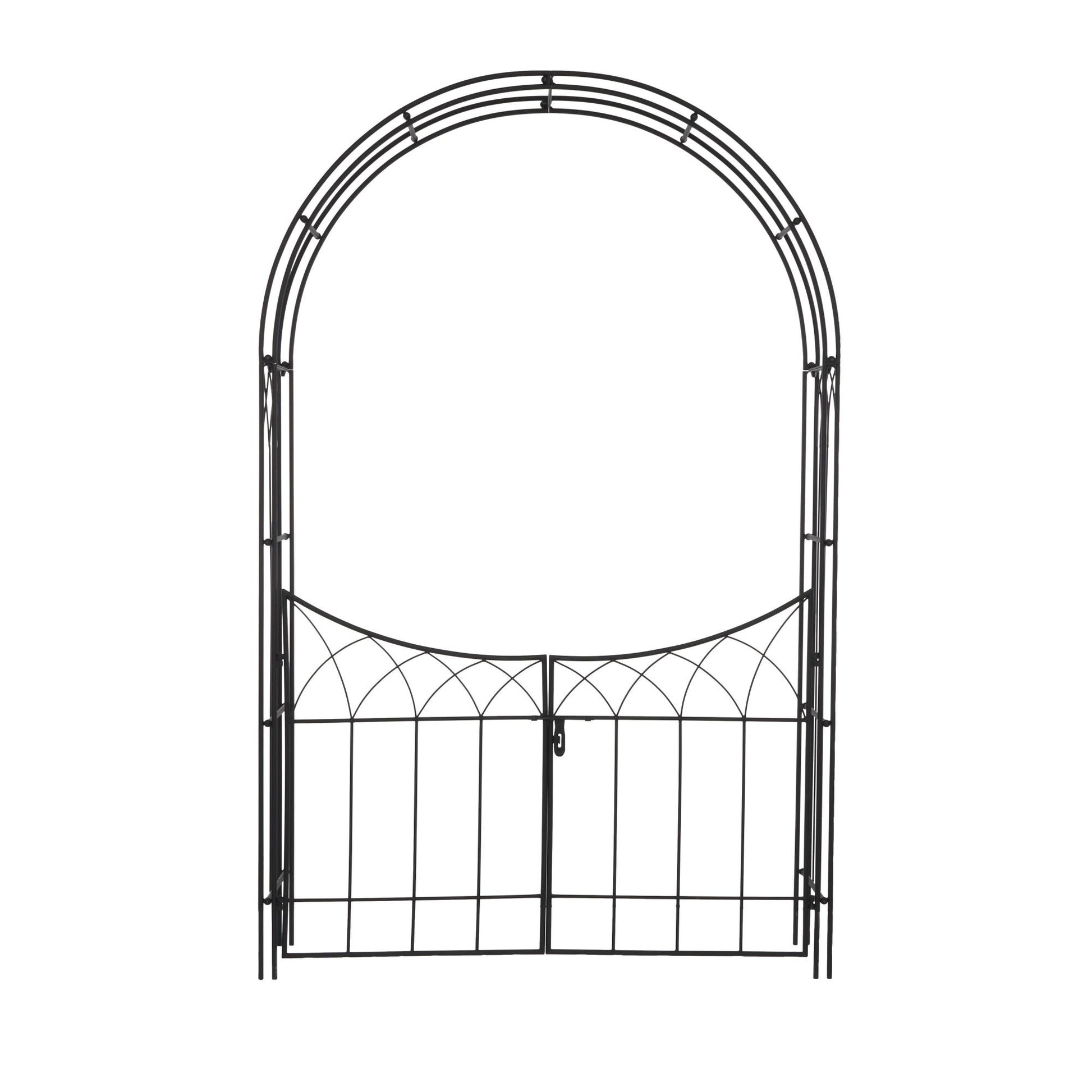 Metal Indoor Outdoor Arched Gate Indoor Outdoor Garden Arbor with Lattice Work Sides