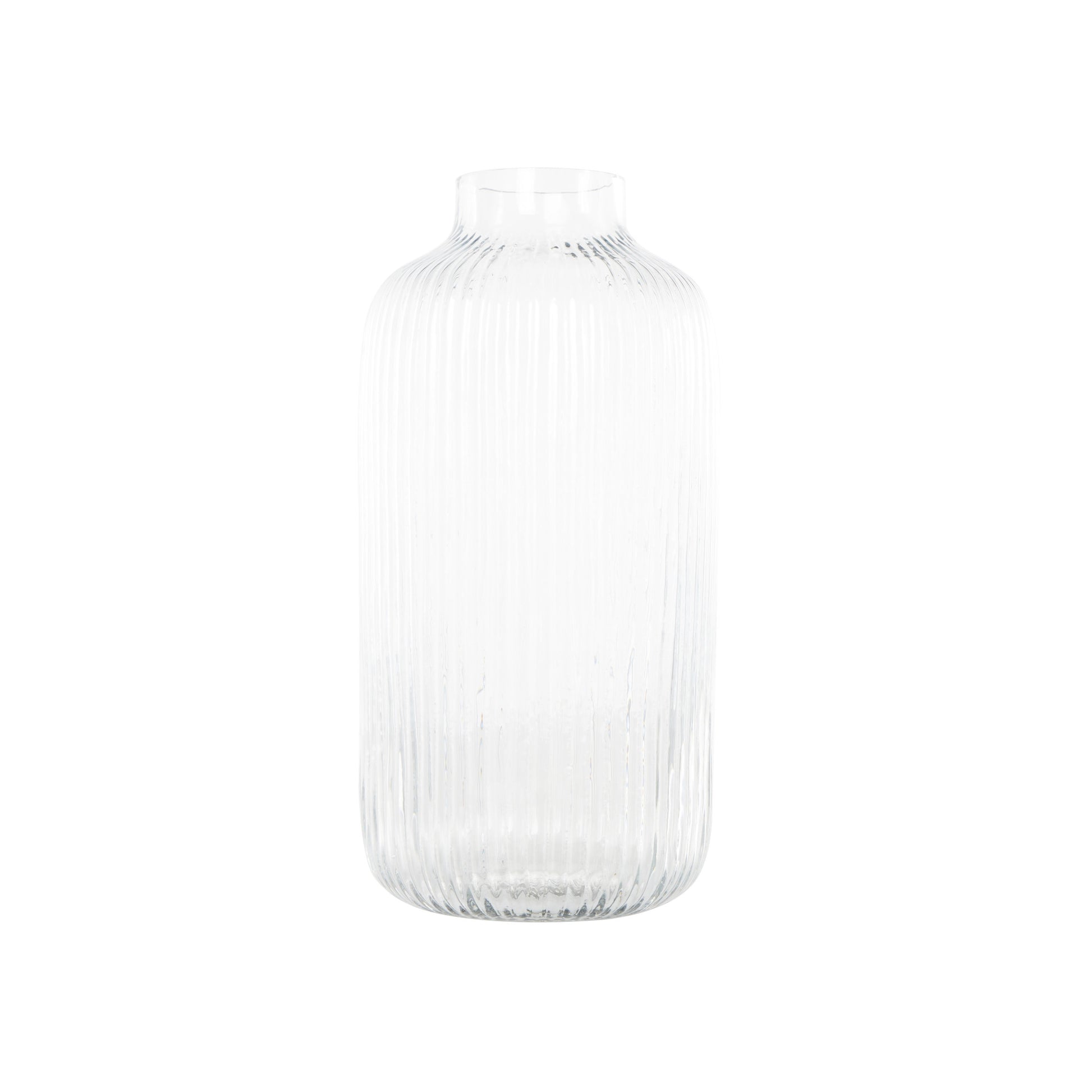 Clear Glass Ribbed Fluted Decorative Vase