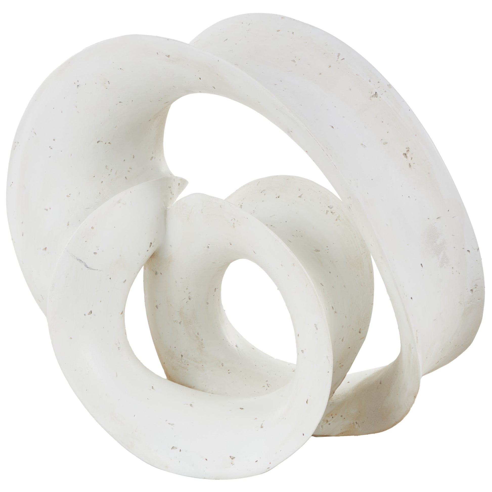 Abstract White Polystone Wavy Shaped Decorative Sculpture with Cutouts and Speckled Texturing