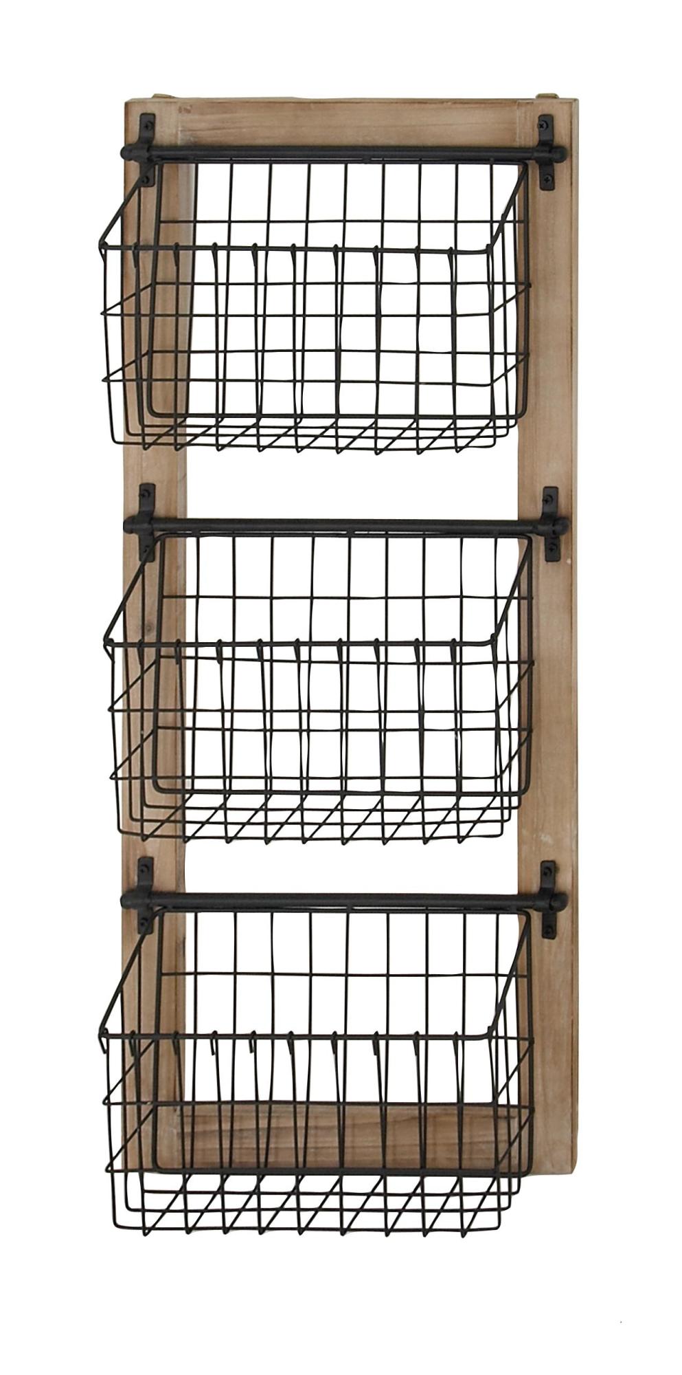 Black Metal 3 Slot Decorative Magazine Rack Holder with Suspended Baskets