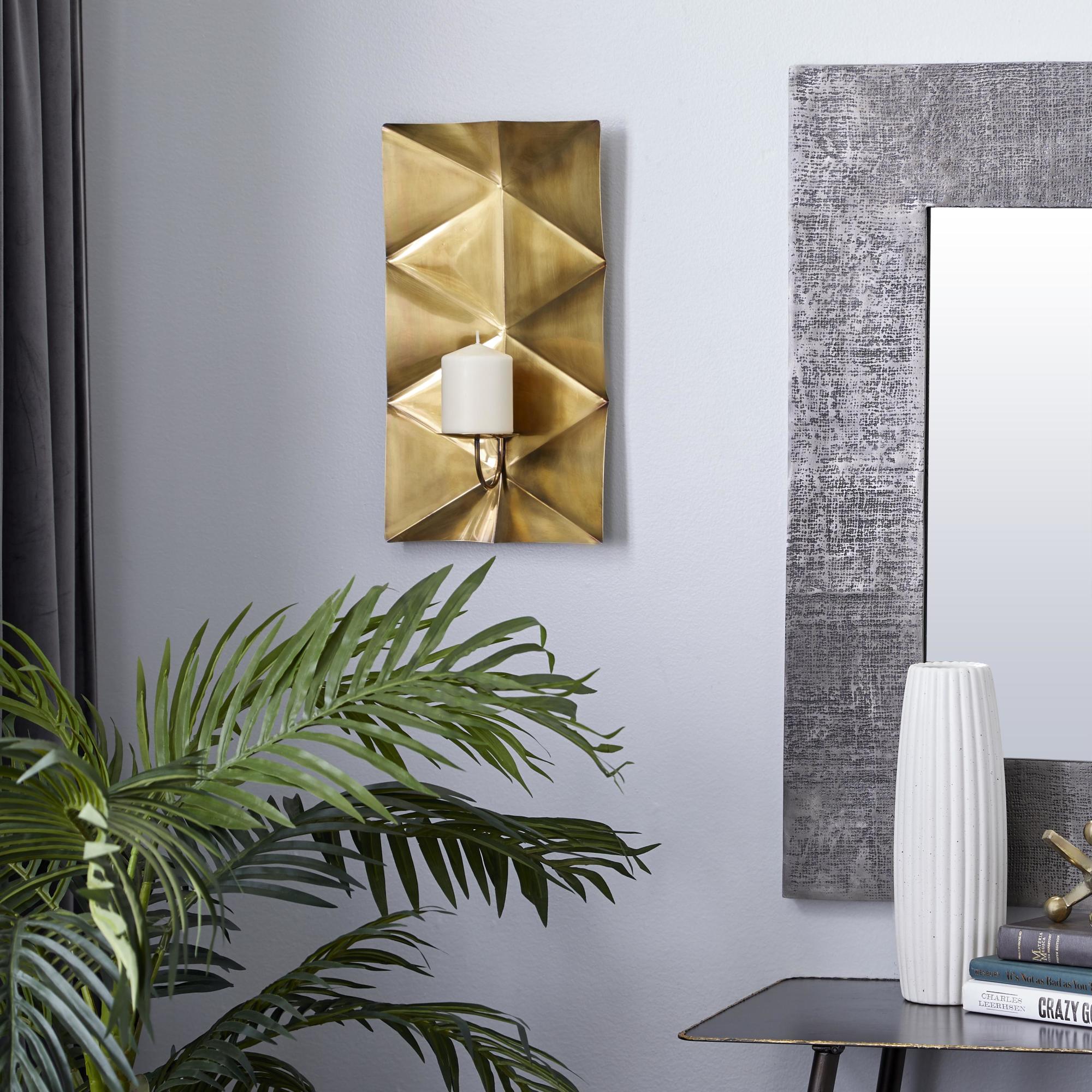 Geometric Gold Stainless Steel Metal Pillar Indoor Outdoor Wall Sconce with Hammered Design