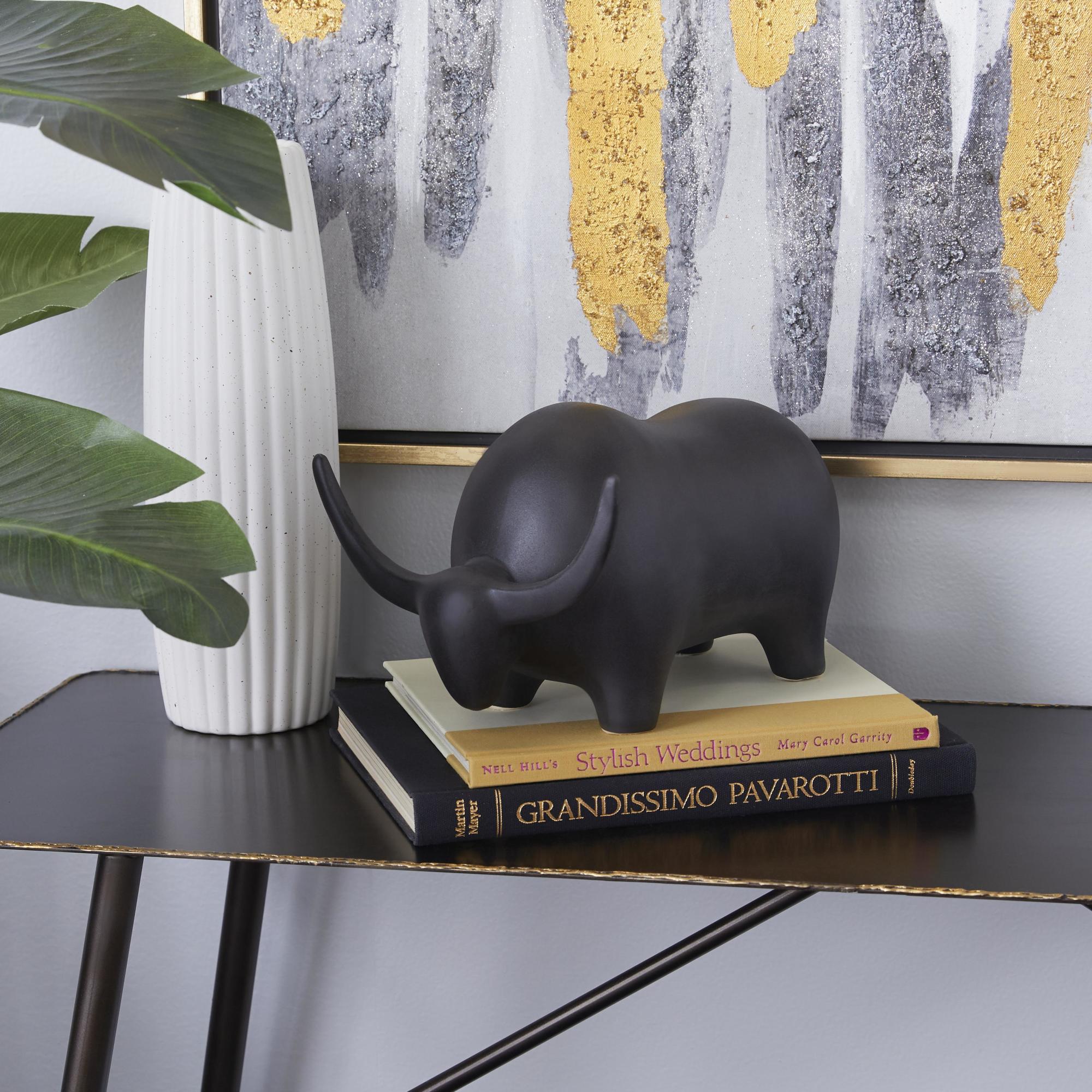 Bull Black Ceramic Decorative Sculpture