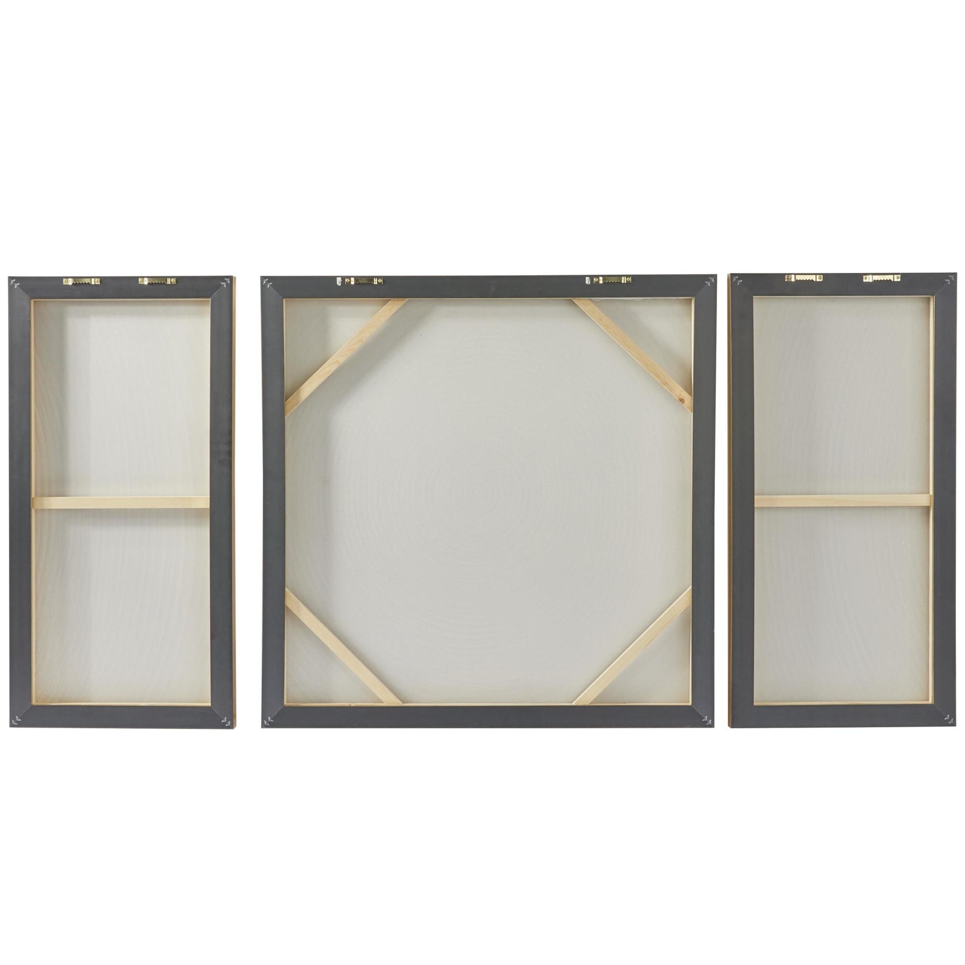 Set of 3 Starburst Gold Canvas Ripple Living Room Framed Wall Art with Gold Frame