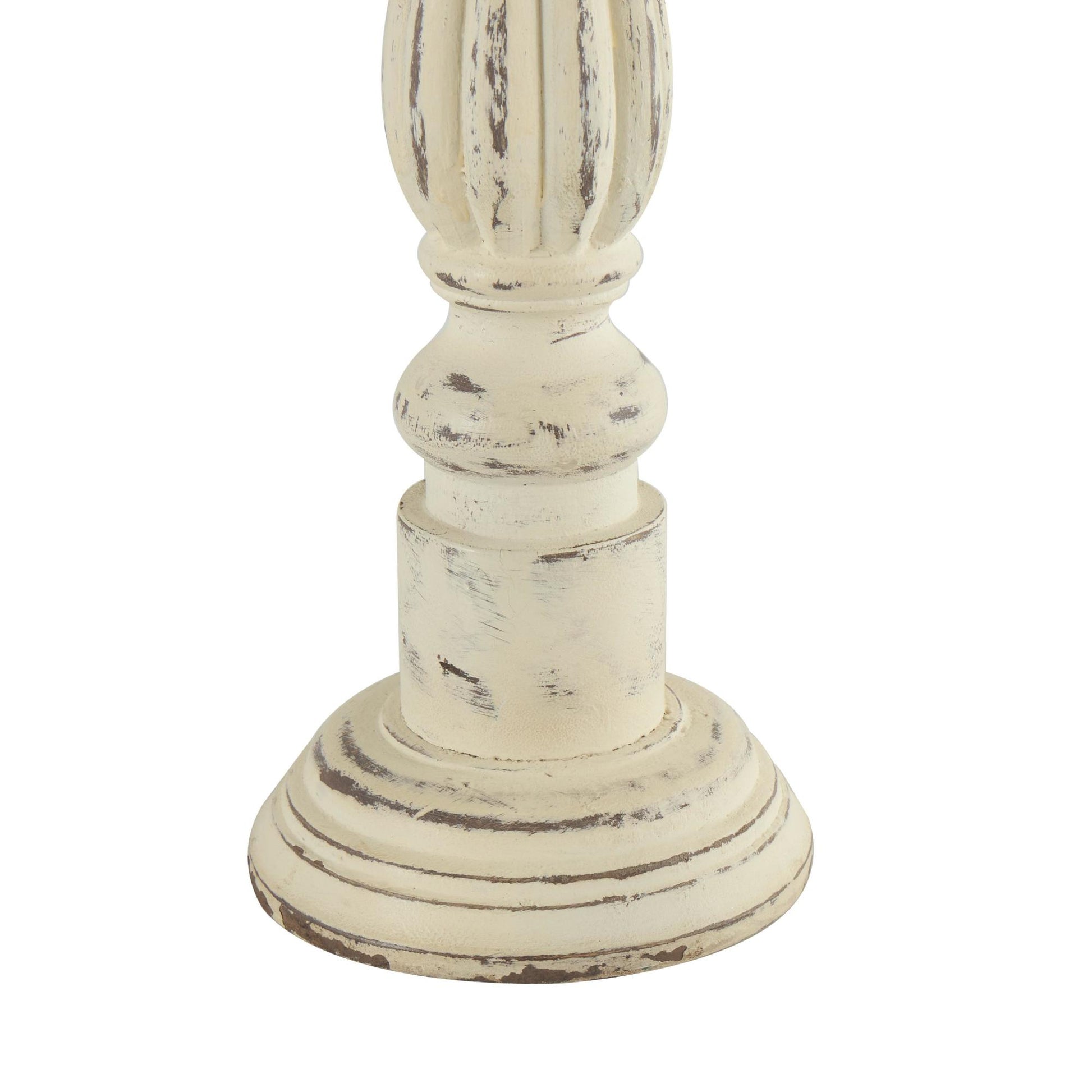 Set of 3 White Mango Wood Tall Distressed Turned Decorative Candle Holder