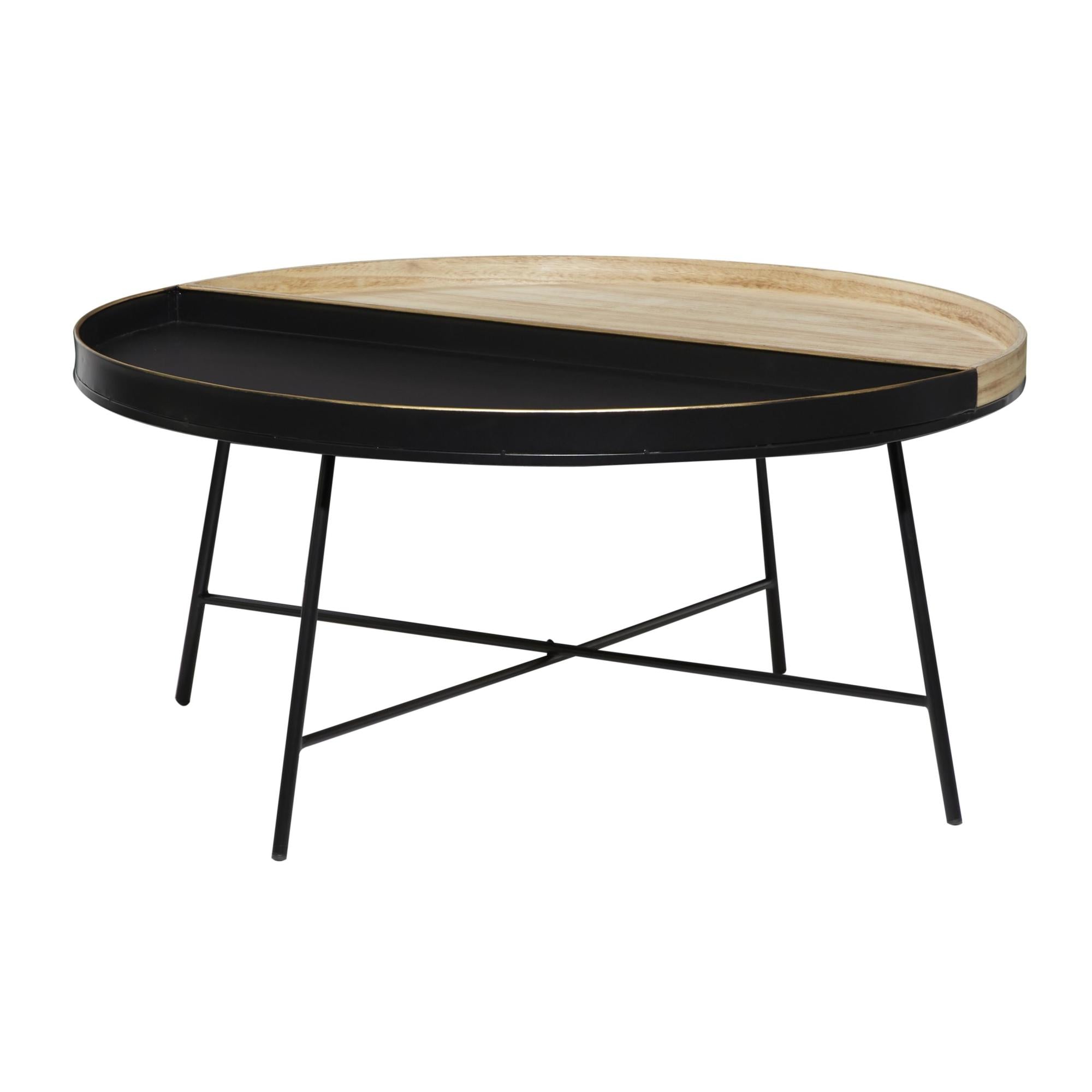 Black Metal Two-Toned Wood Split Tray Living Room Coffee Table