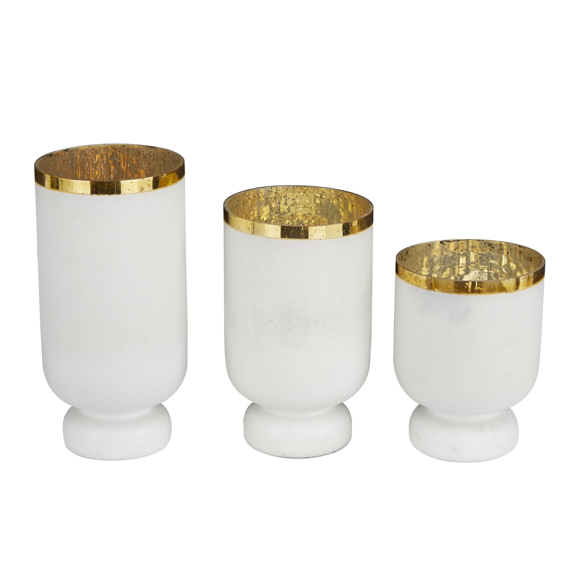 Set of 3 Glass Pillar Room Hurricane Lamp with Gold Interior Set of 3 12", 10", 12"H