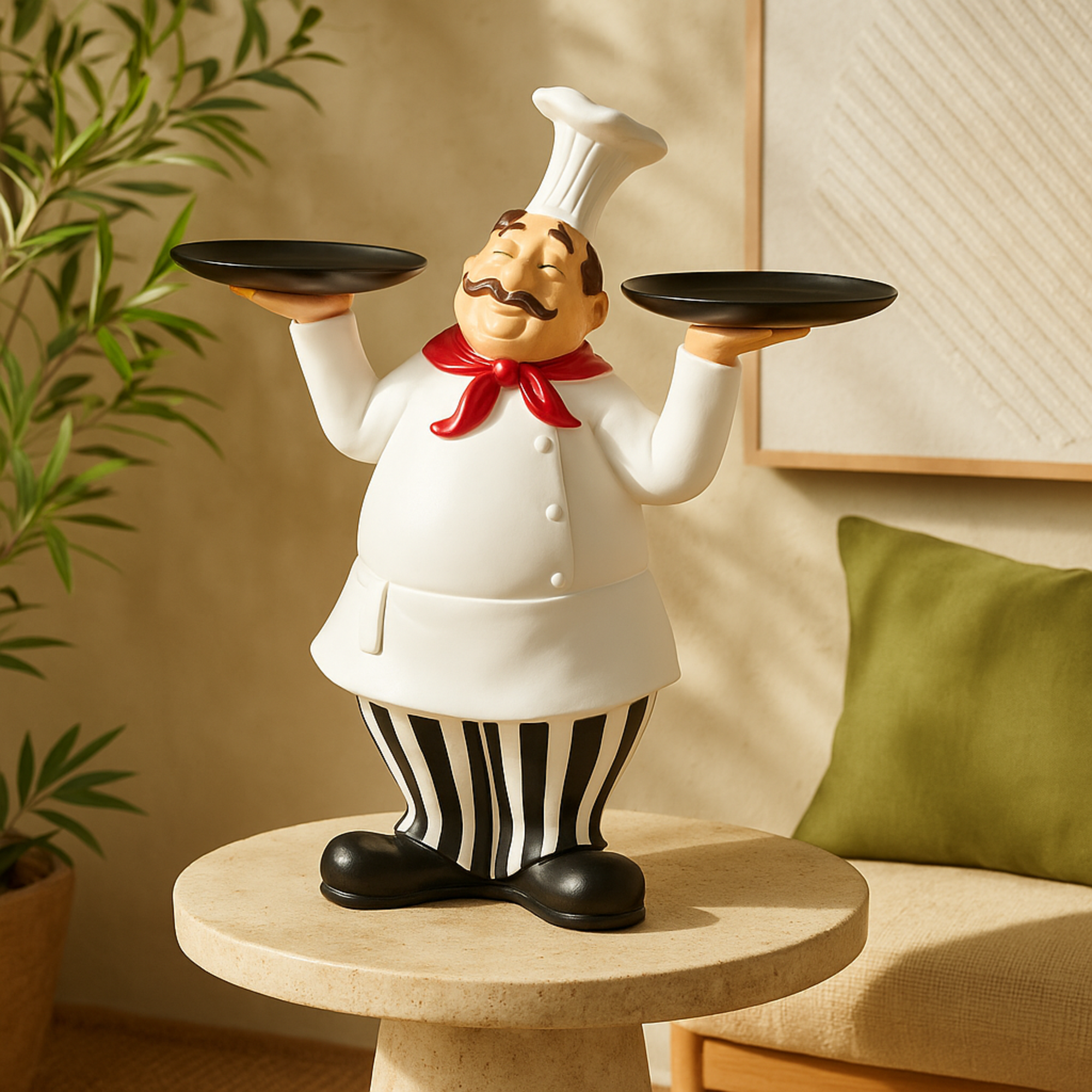 Chef White Polystone Kitchen Decorative Figurine Decorative Sculpture with Black Trays