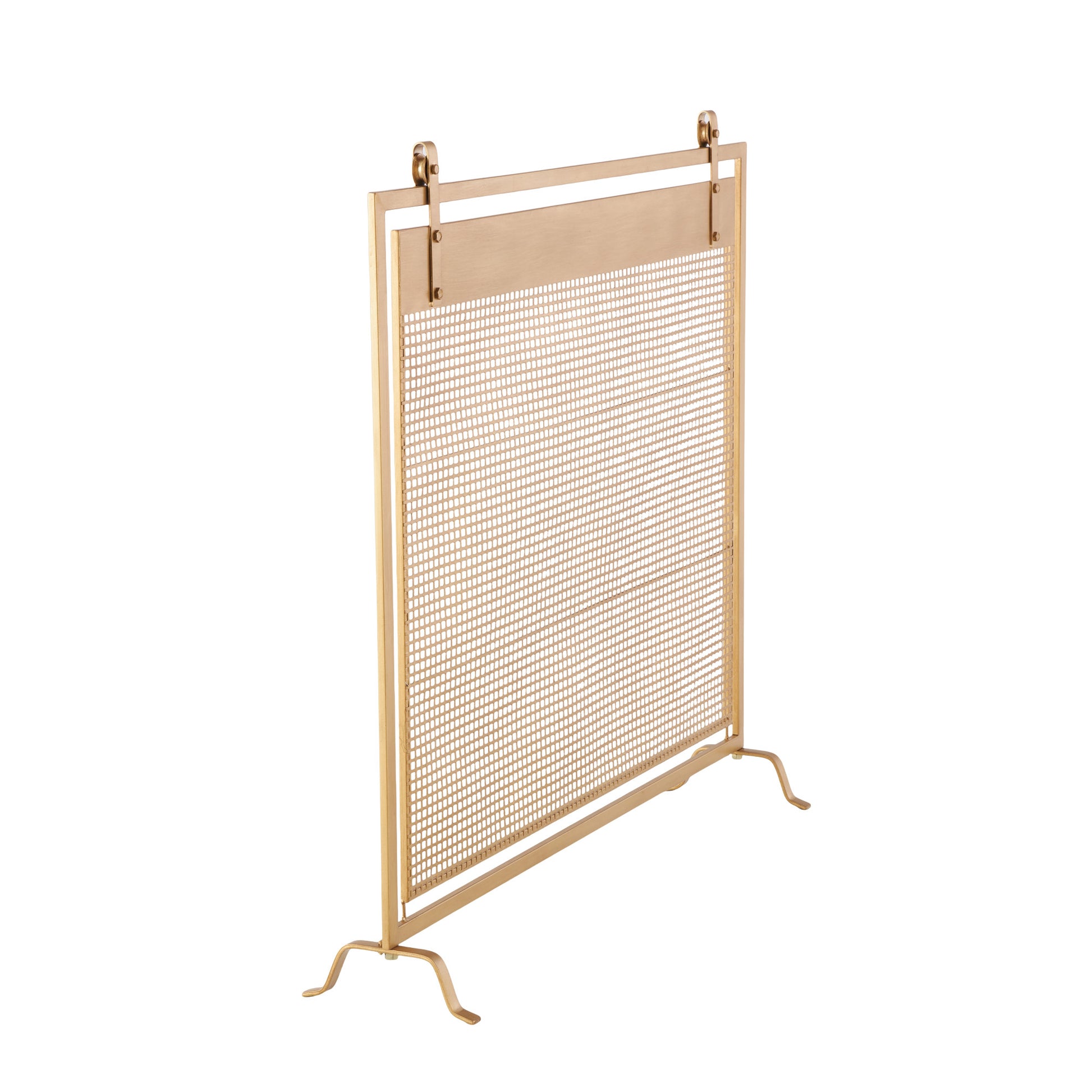 Geometric Metal Suspended Grid Style Single Panel Living Room Fireplace Screen with Bolted Detailing