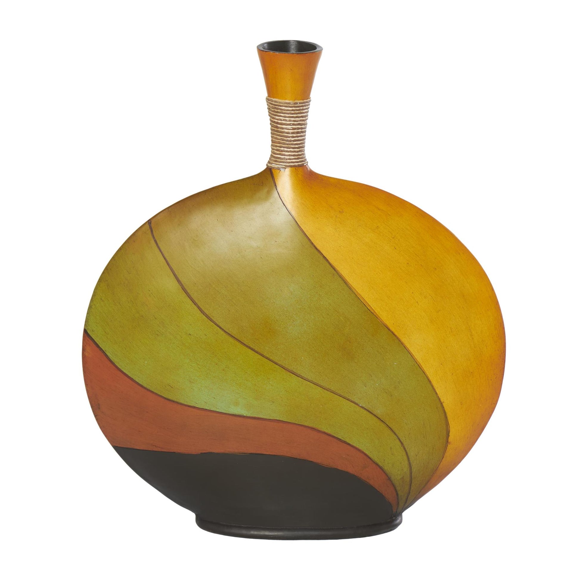 Abstract Multi Colored Polystone Decorative Vase with Wrapped Beaded Accent