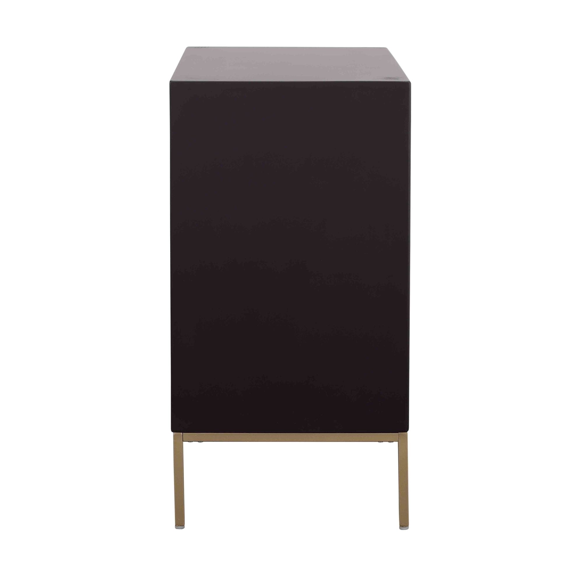 Geometric Black Wooden Ribbed Two-Toned Triangle Cut 2 Door Room Cabinet with Gold Rectangular Block Handles and Legs