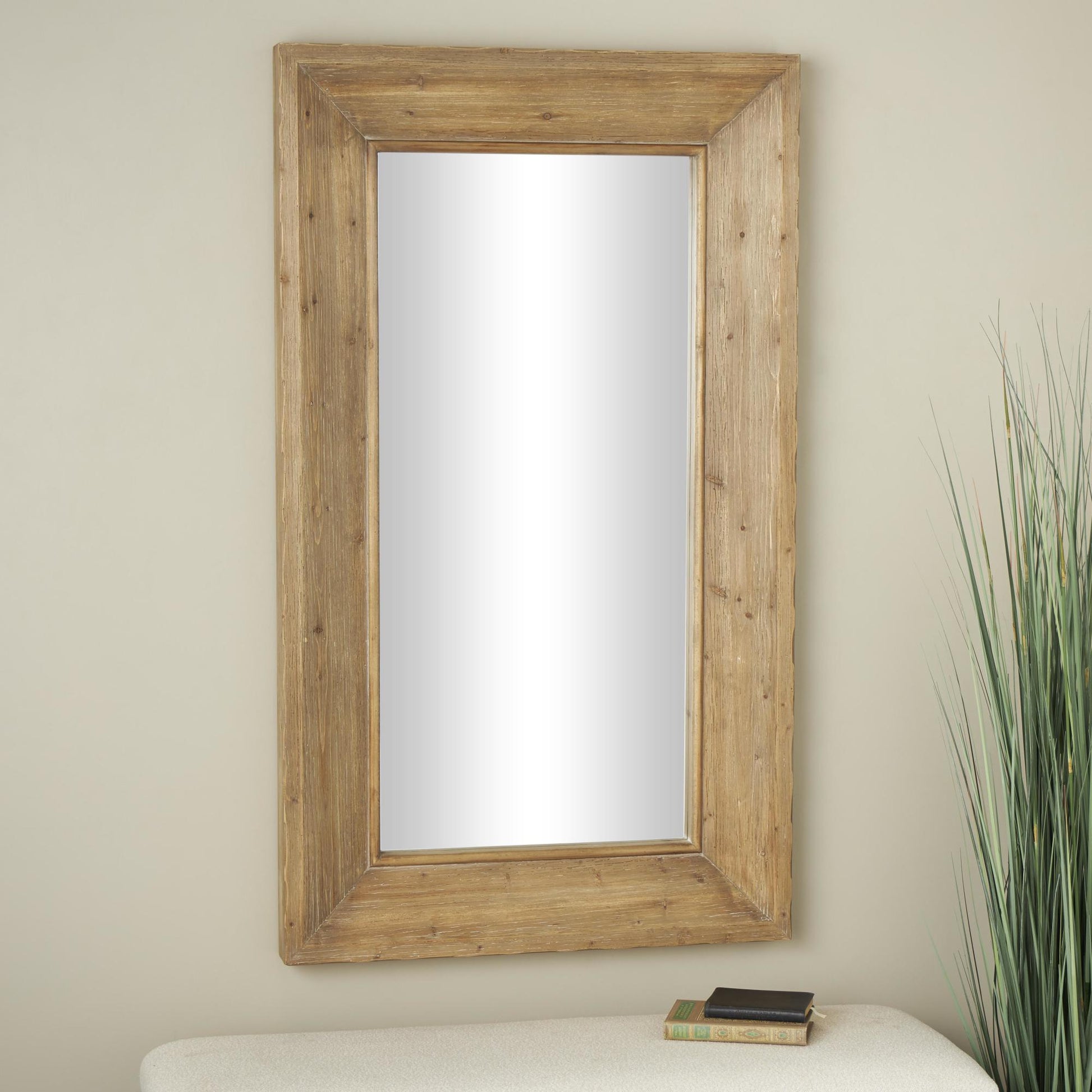 Brown Wood Room Floor Mirror with Natural Wood Grains