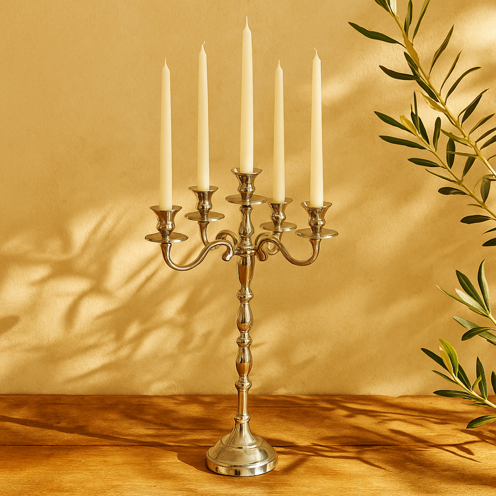 Silver Aluminum Metal Decorative Candelabra