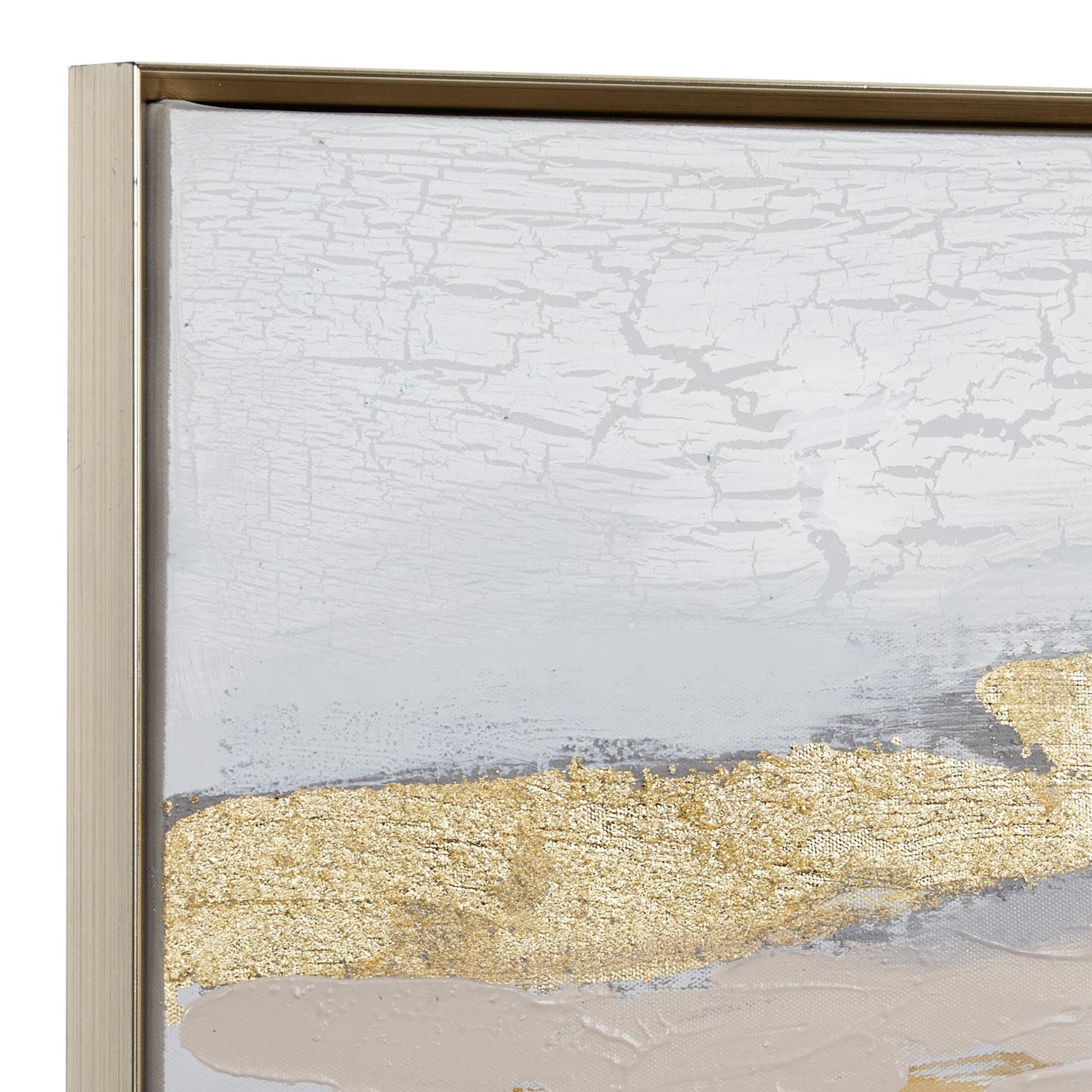 Geode Gold Canvas Foiled and Brushstrokes Living Room Framed Wall Art with Gold Frame