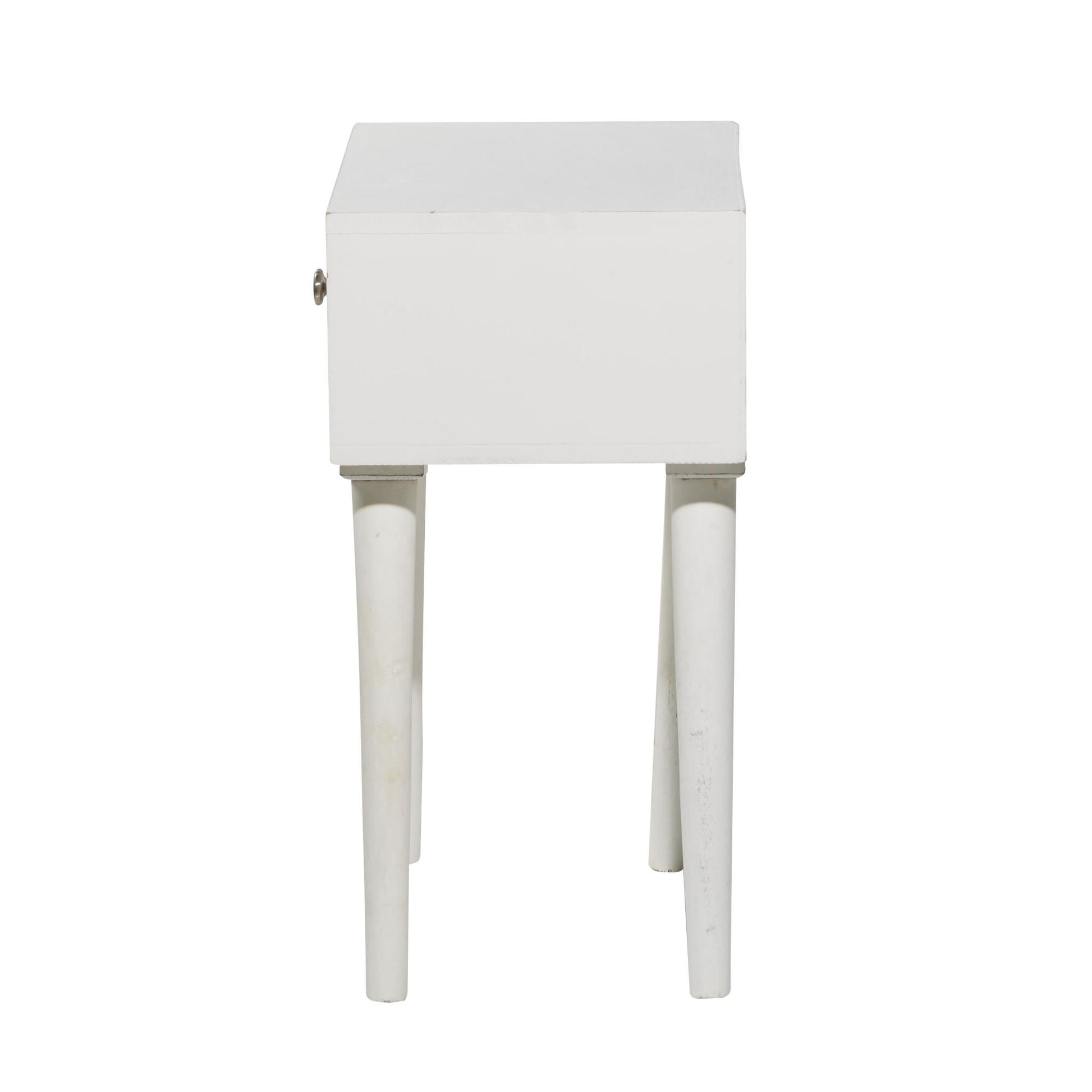 Scroll White Mango Wood Intricately Carved Single Drawer Side End Accent Table