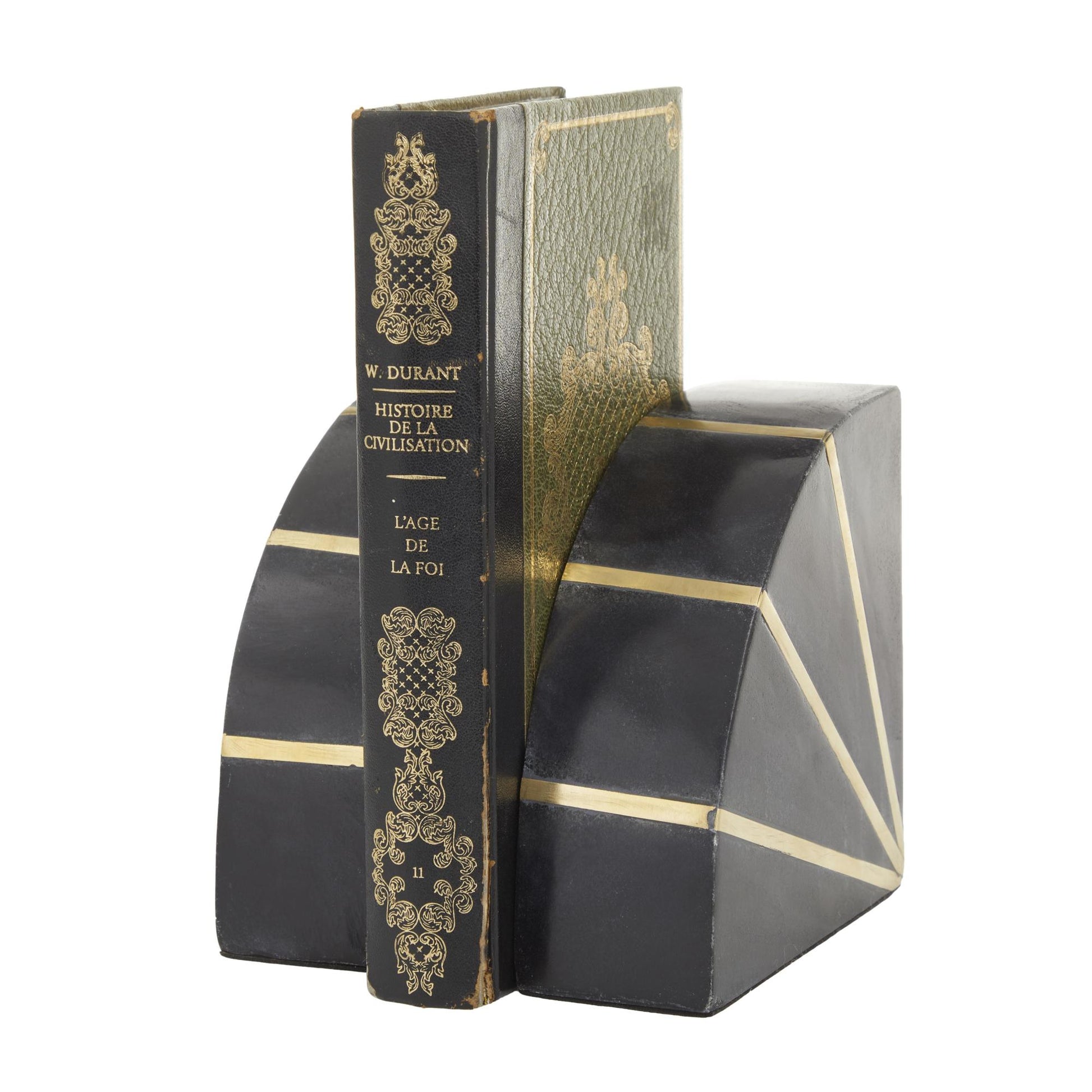 CosmoLiving by Cosmopolitan Set of 2 Geometric Marble 9 lbs Decorative Bookends with Gold Inlay