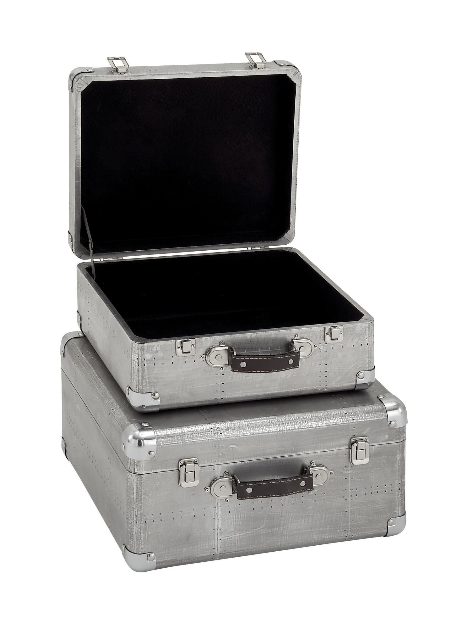 Set of 2 Gray Wooden Decorative Box with Handles