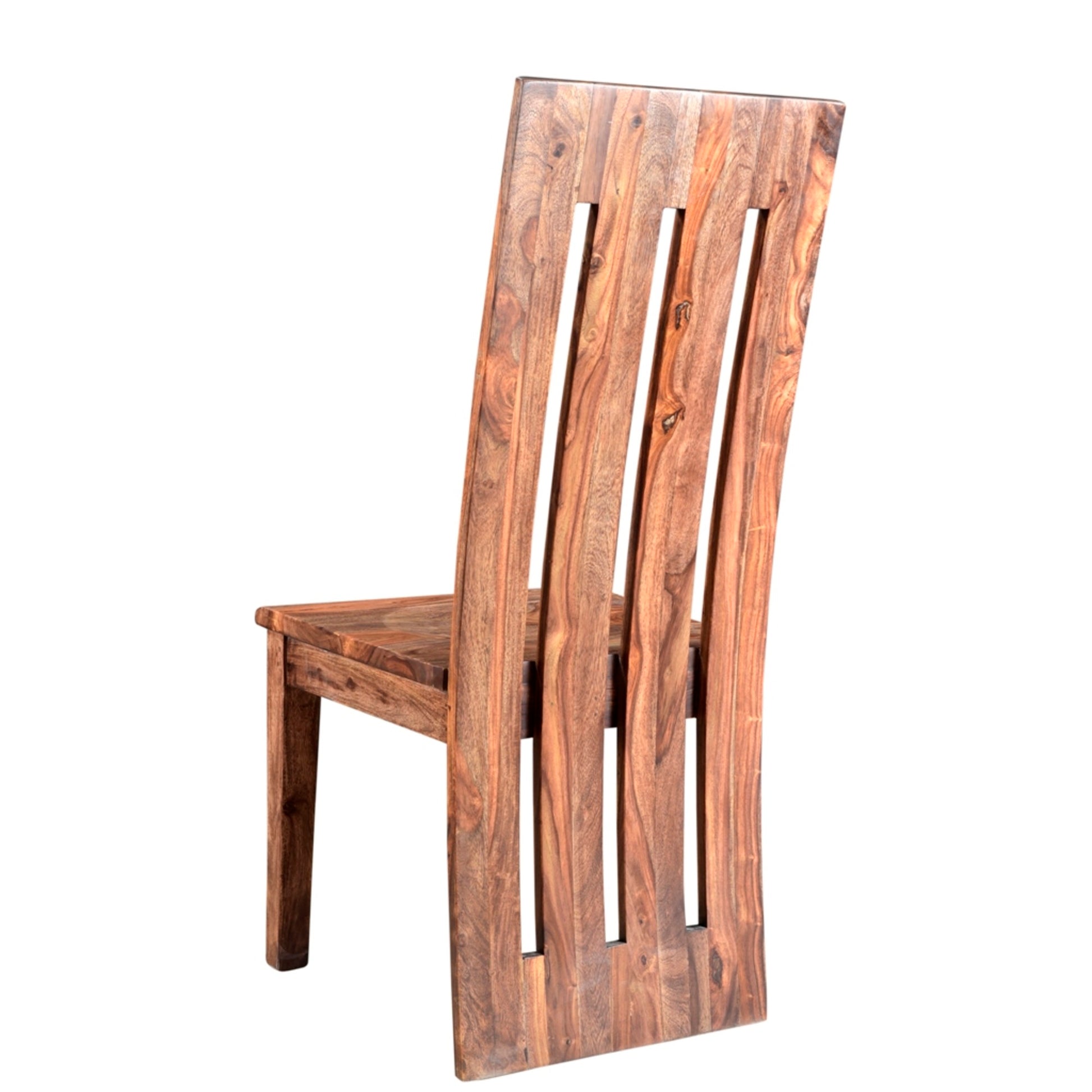 Set of 2 Brown Sheesham Wood Scoop Seat Kitchen Dining Chair with Fan Back and Open Slats