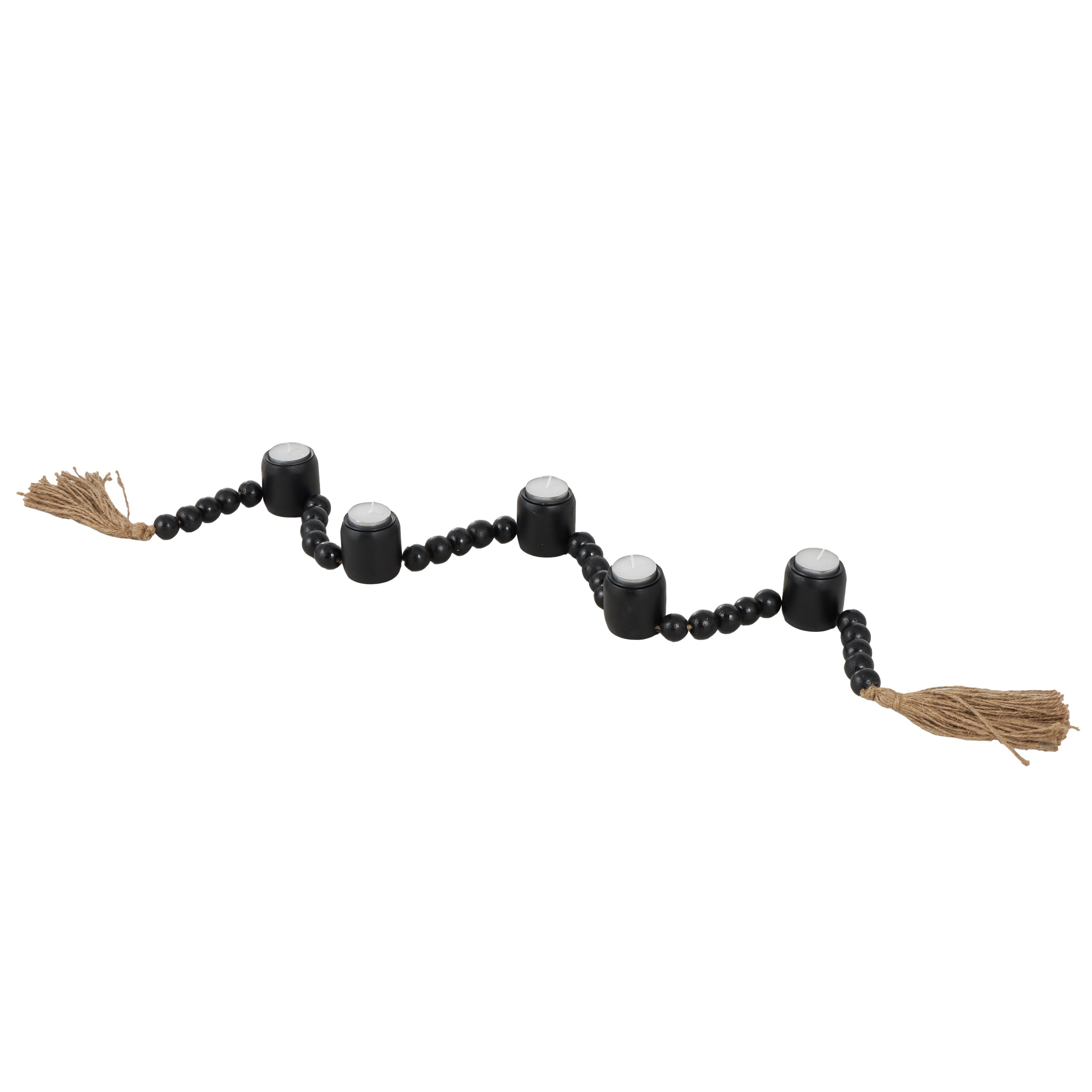 Mango Wood Garland Decorative Candle Holder with Tassel