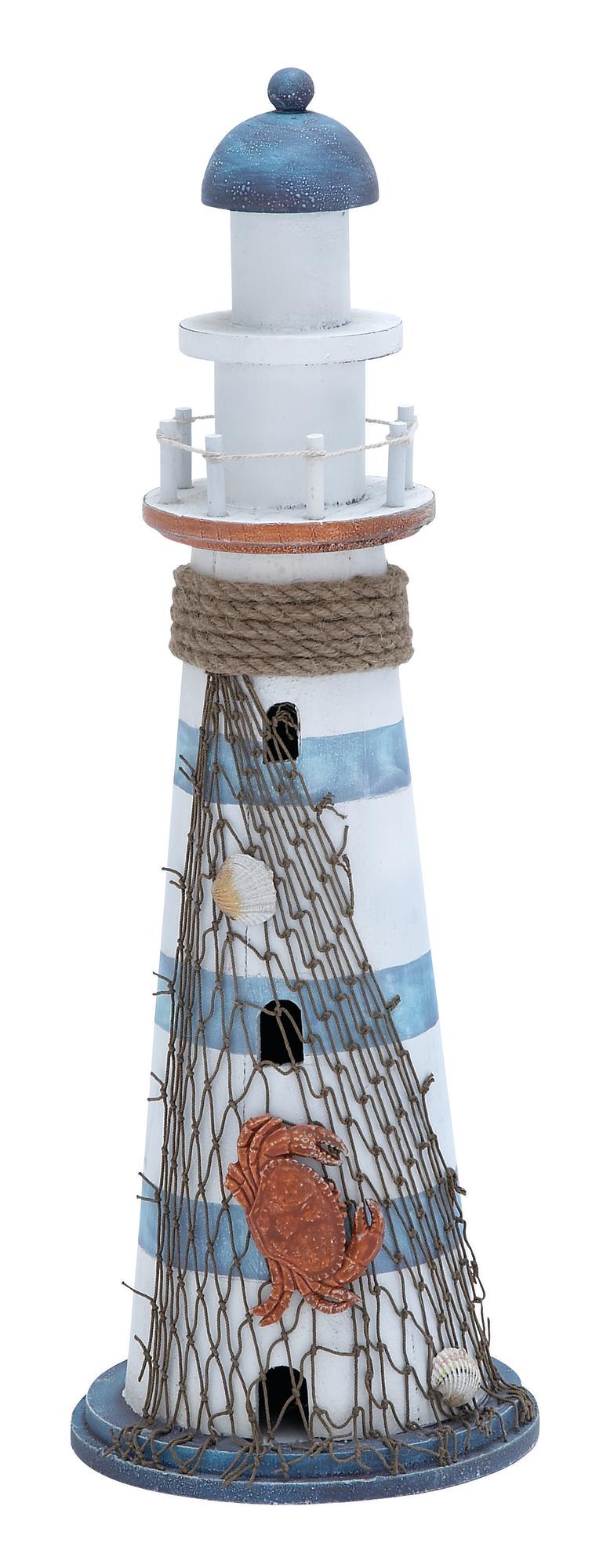 Light House Blue Wood Decorative Sculpture with Netting
