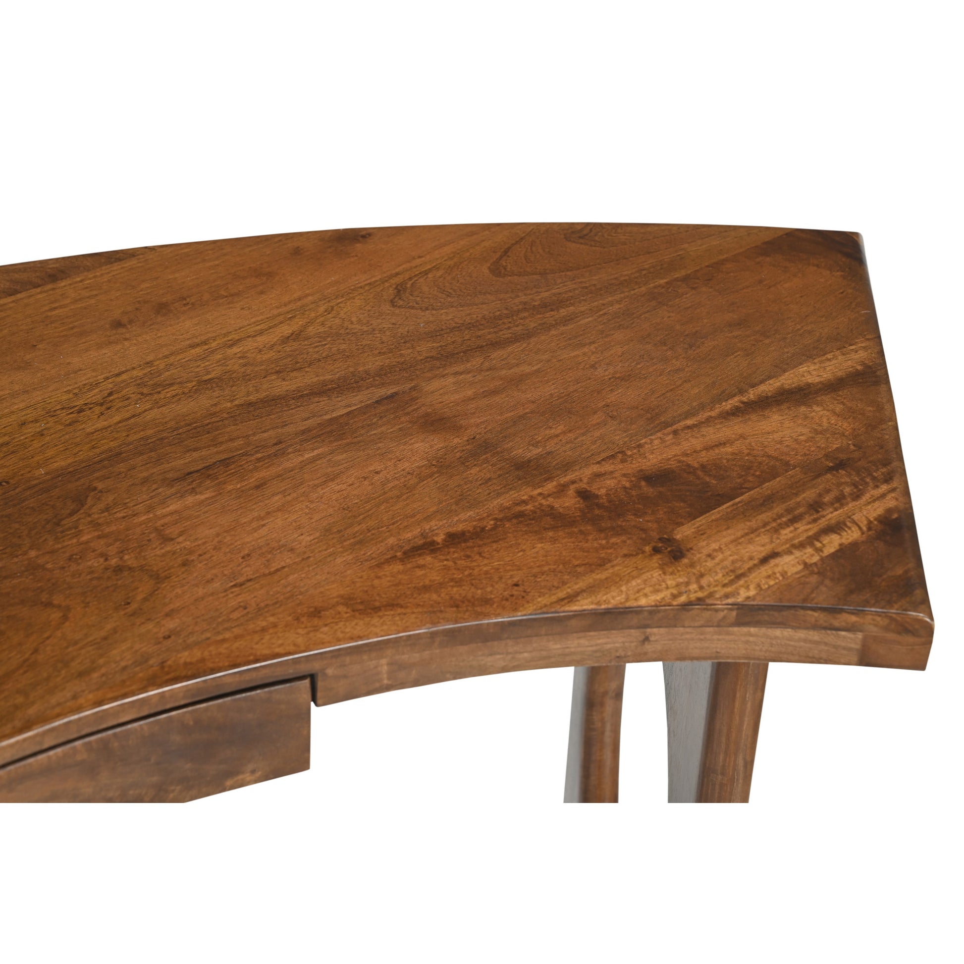 Geometric Brown Wood Curved 1 Drawer Desk with 2 Oval Cutout Legs